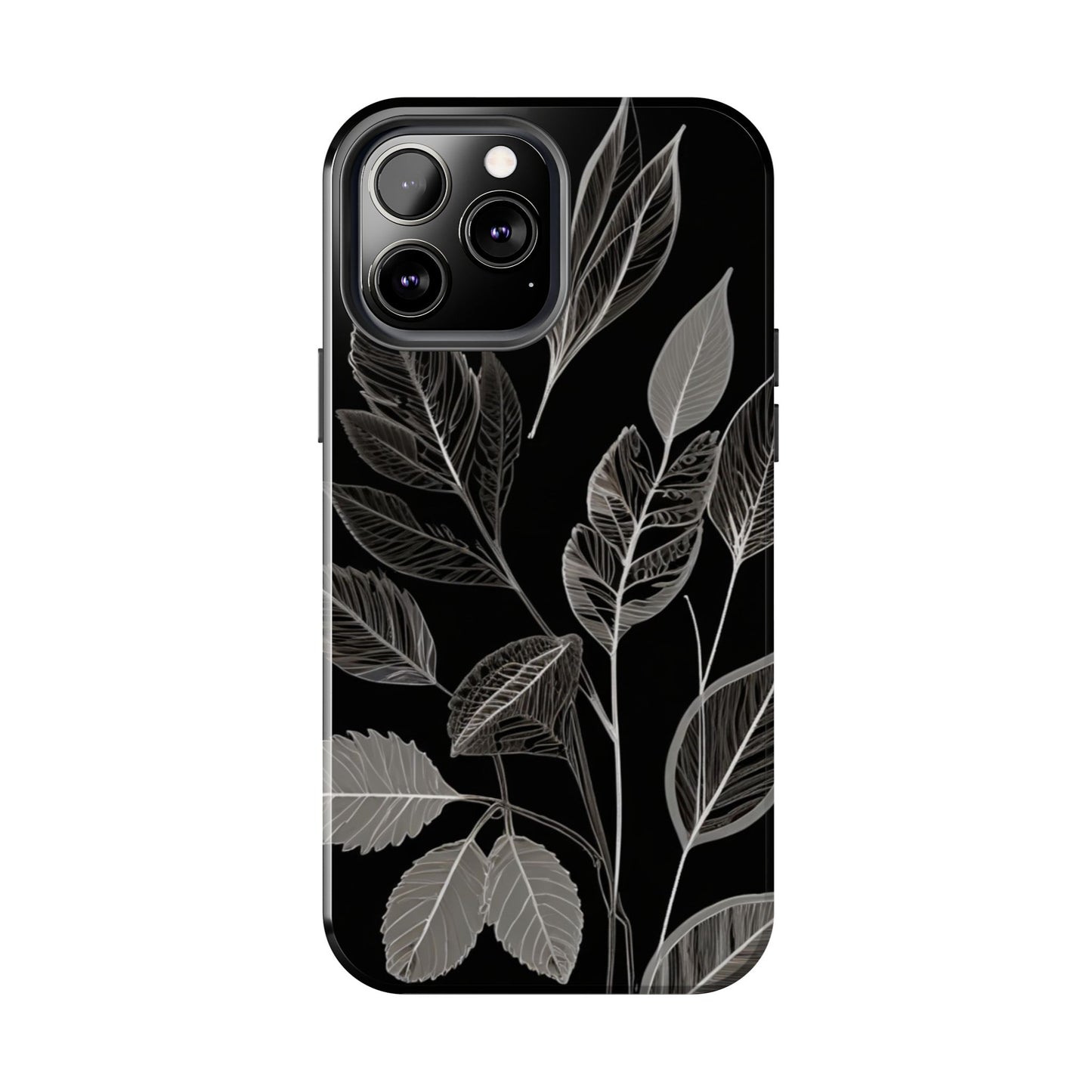 "Elegant Botanical Leaf Tough Phone Case - Modern Black & White Design.