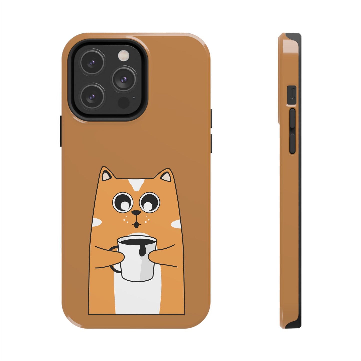 "Coffee Cat Tough Phone Case - Cute & Caffeinated Design"