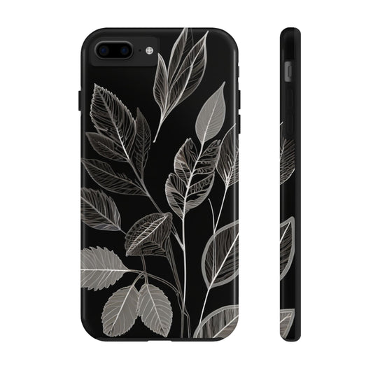 "Elegant Botanical Leaf Tough Phone Case - Modern Black & White Design.