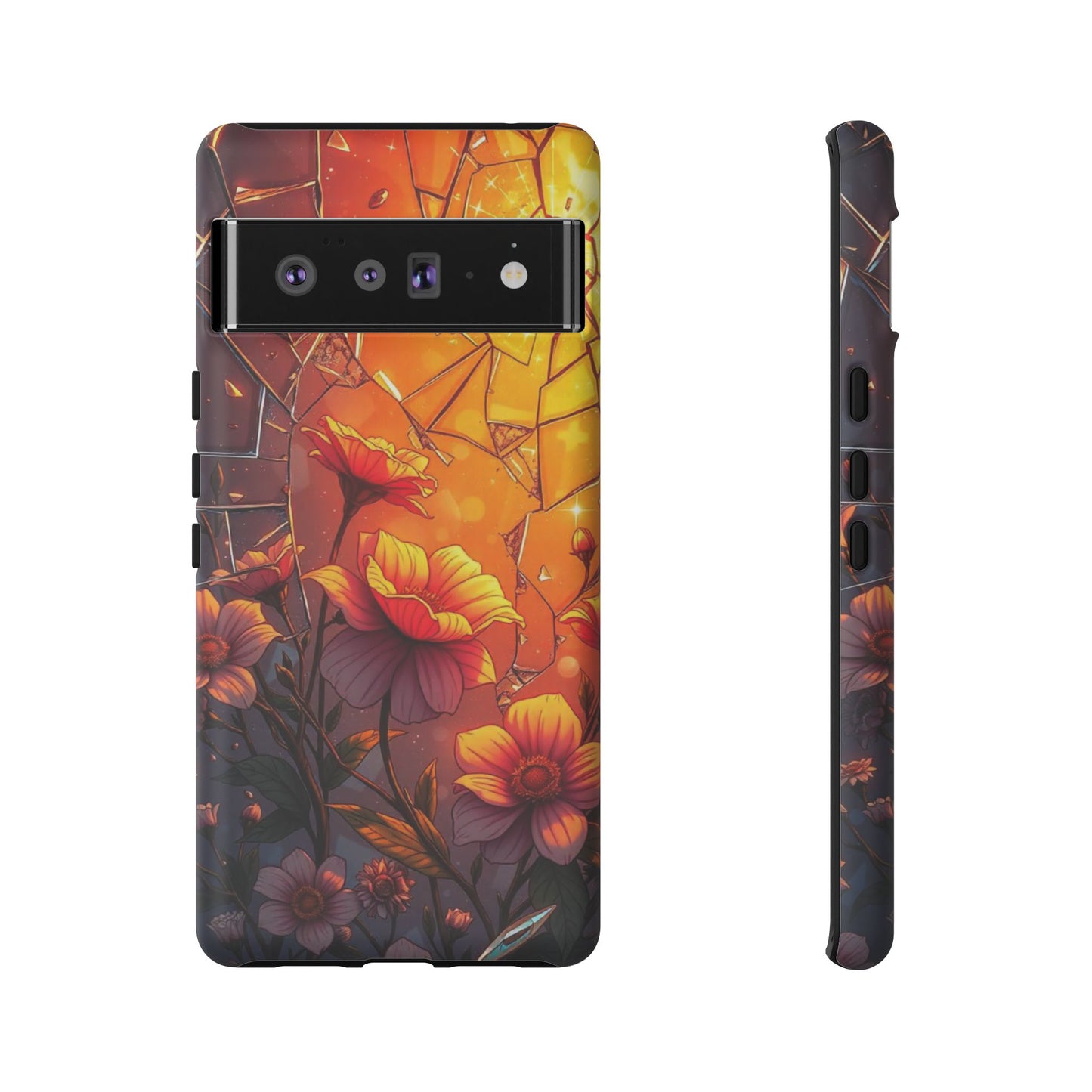 "Sunset Bloom: Shattered Glass & Floral Harmony Tough Case"