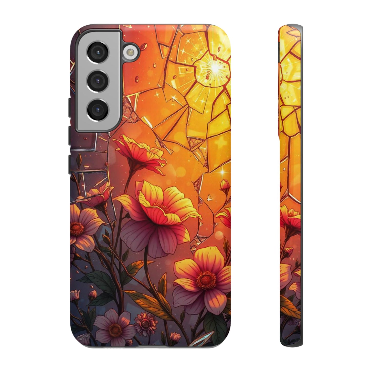 "Sunset Bloom: Shattered Glass & Floral Harmony Tough Case"