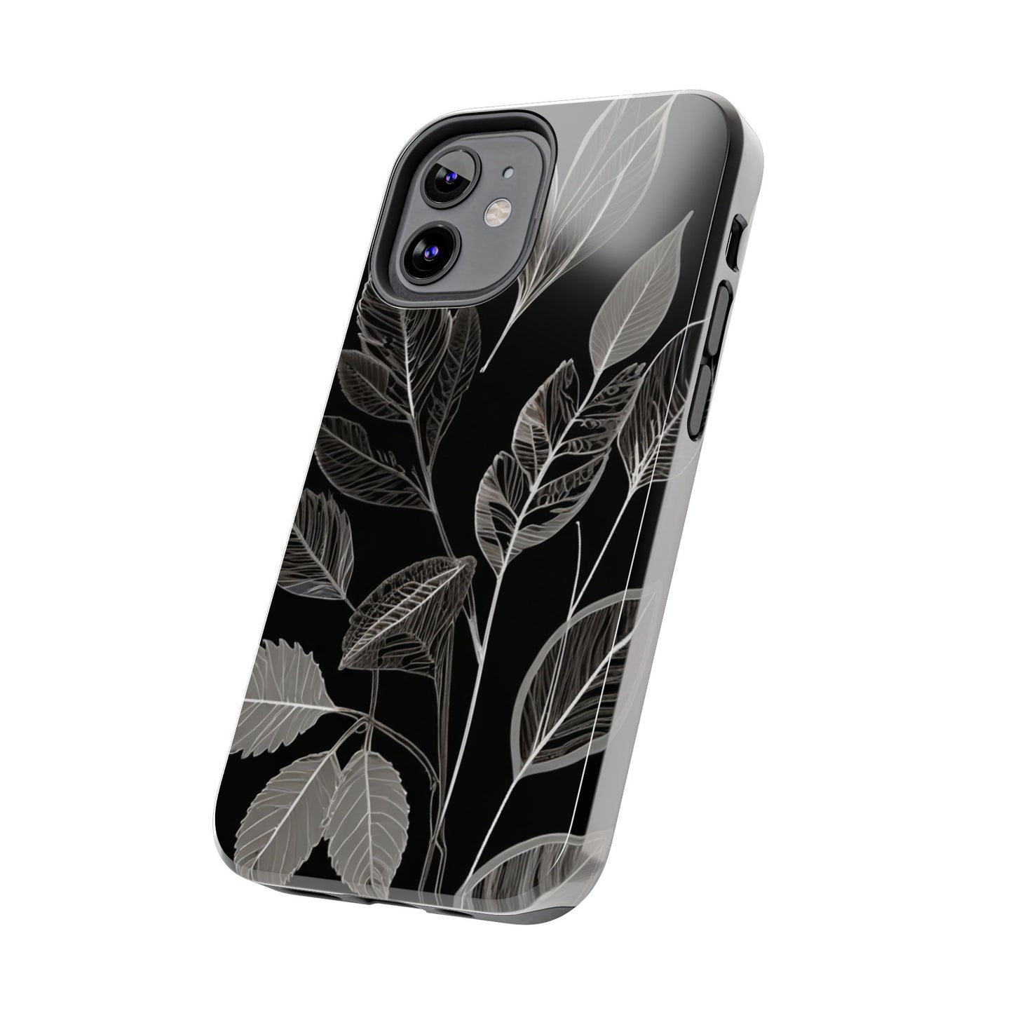 "Elegant Botanical Leaf Tough Phone Case - Modern Black & White Design.