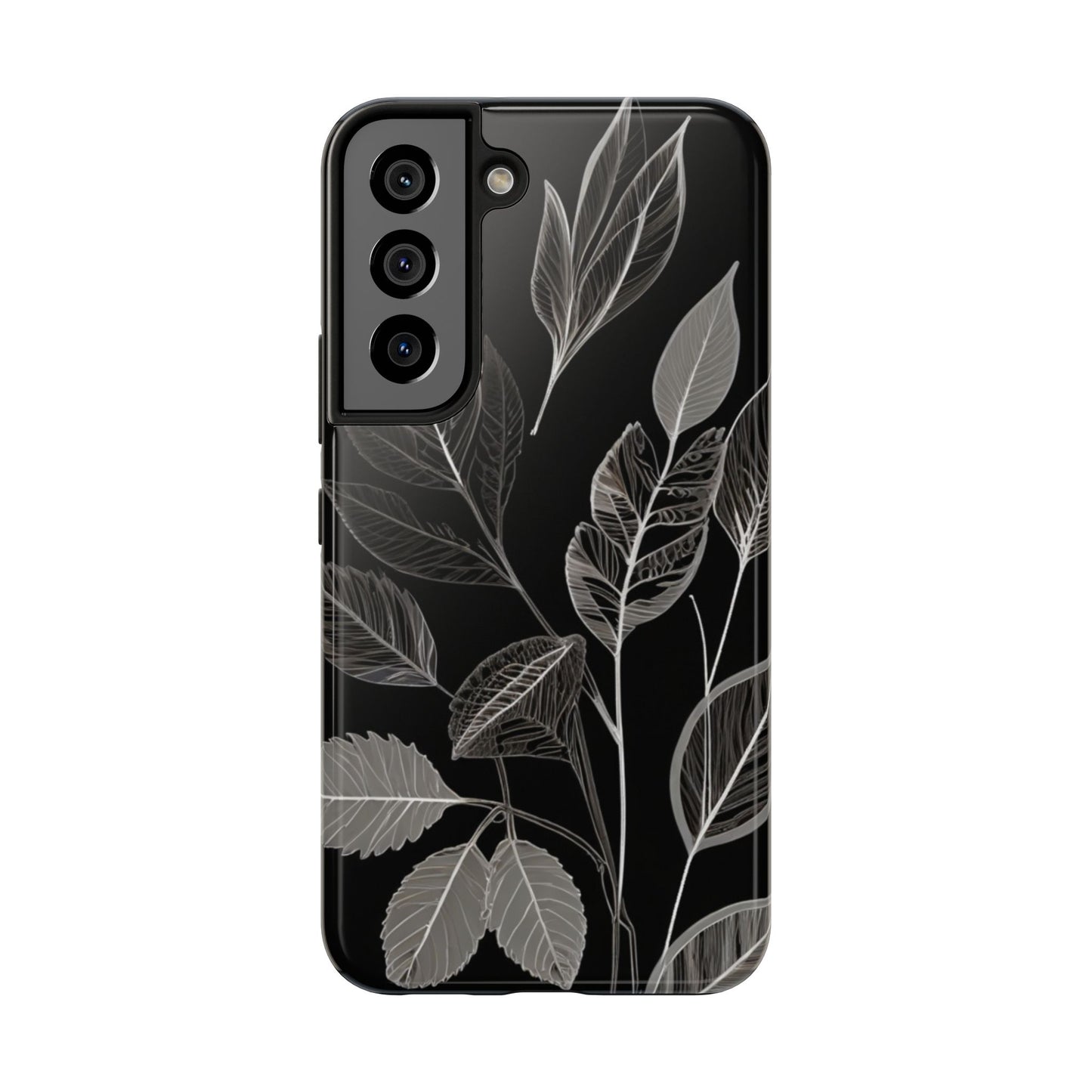 "Elegant Botanical Leaf Tough Phone Case - Modern Black & White Design.