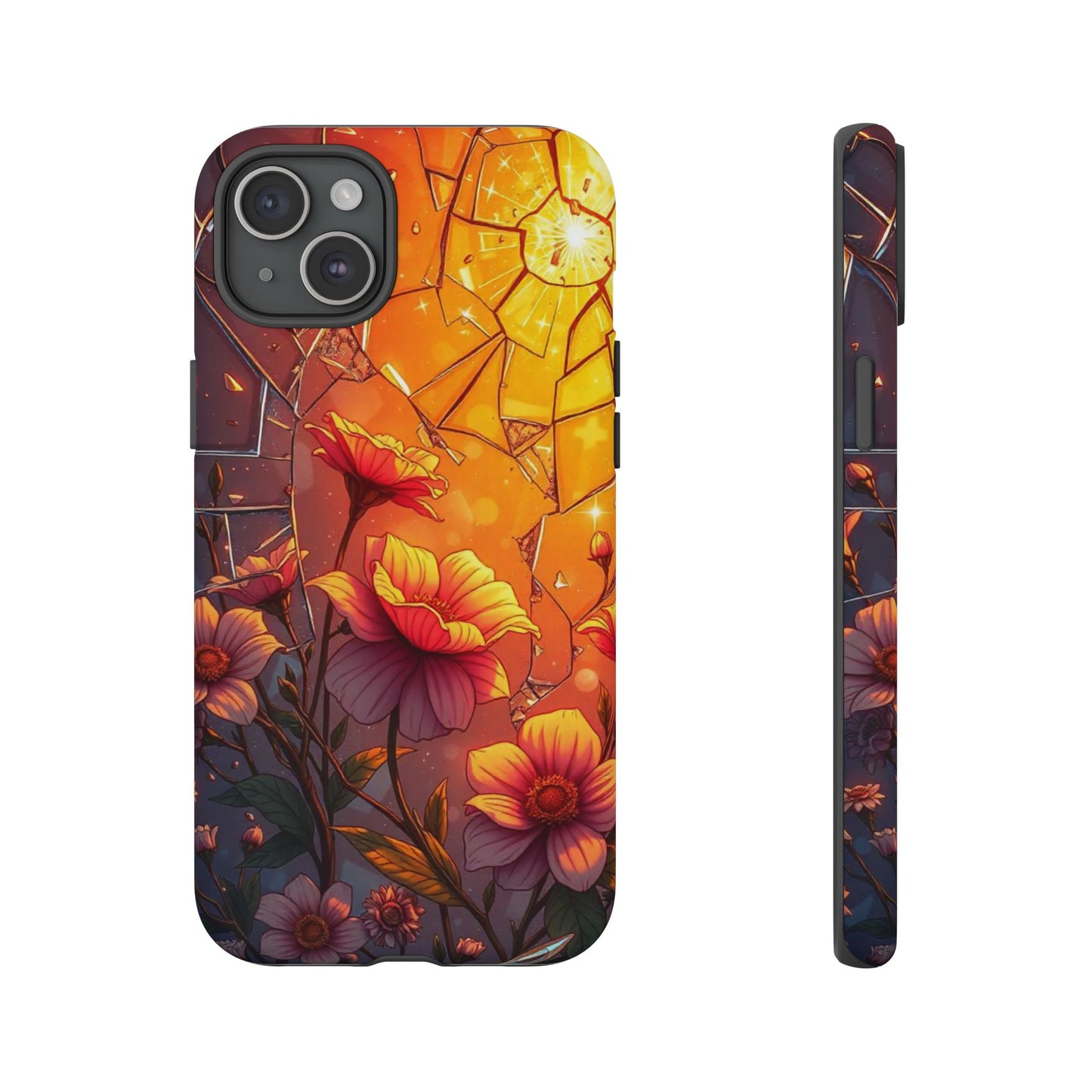 "Sunset Bloom: Shattered Glass & Floral Harmony Tough Case"