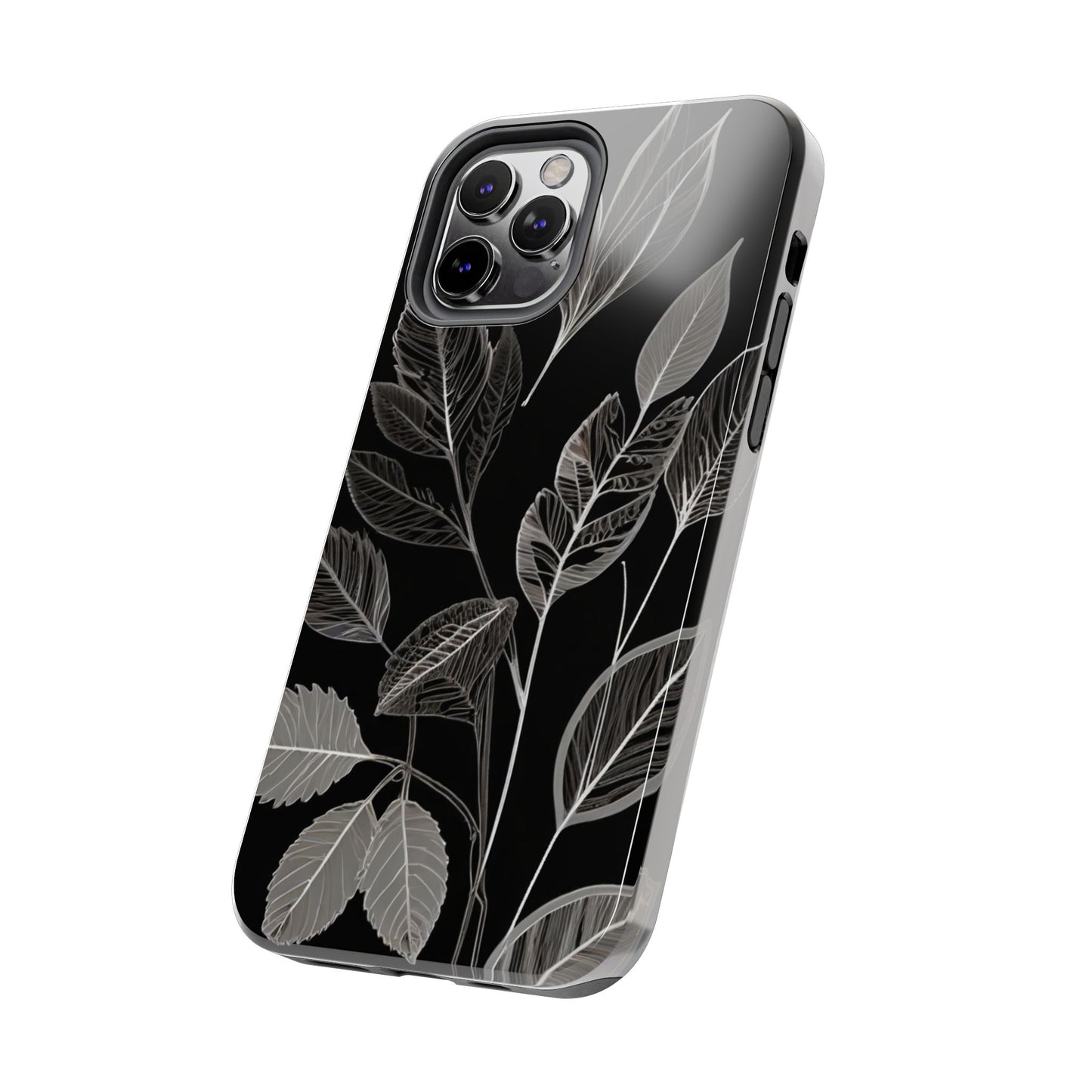 "Elegant Botanical Leaf Tough Phone Case - Modern Black & White Design.