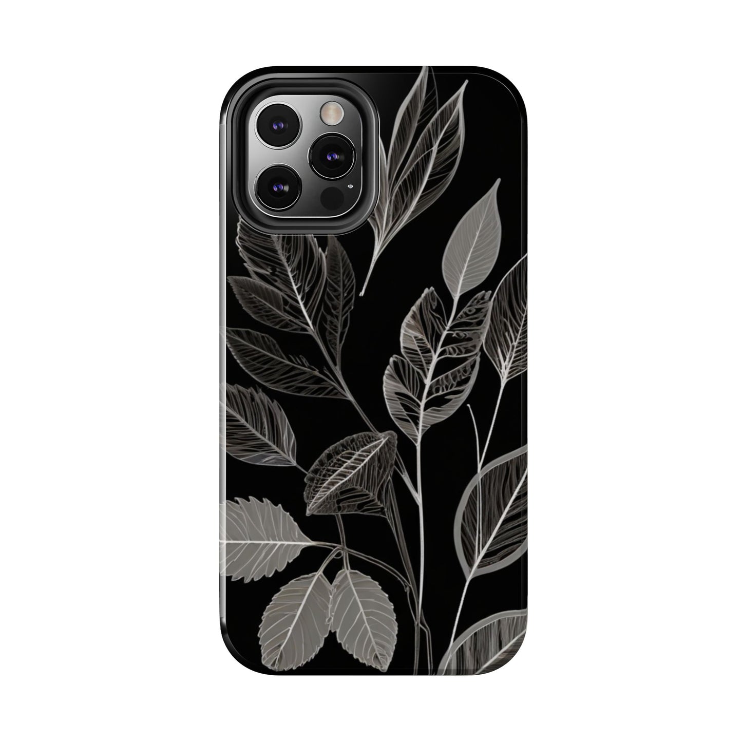 "Elegant Botanical Leaf Tough Phone Case - Modern Black & White Design.