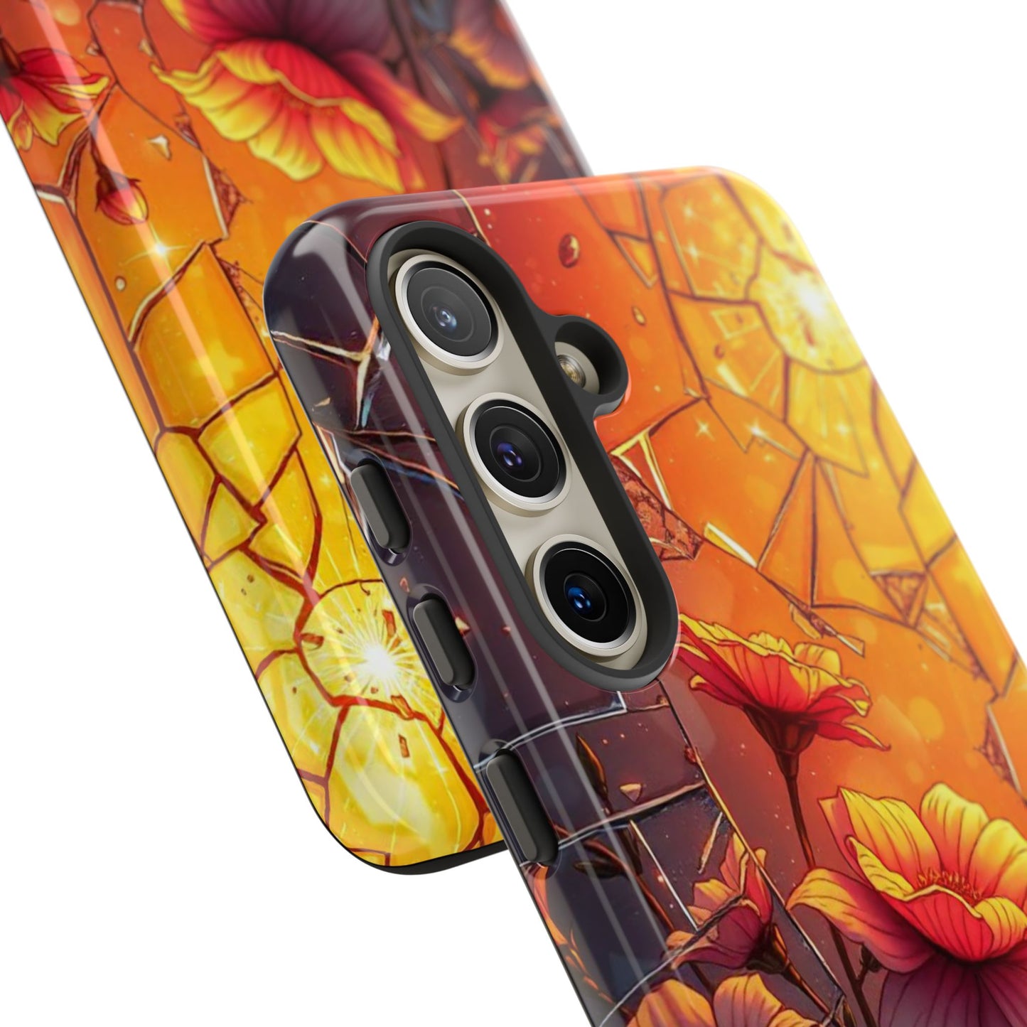 "Sunset Bloom: Shattered Glass & Floral Harmony Tough Case"