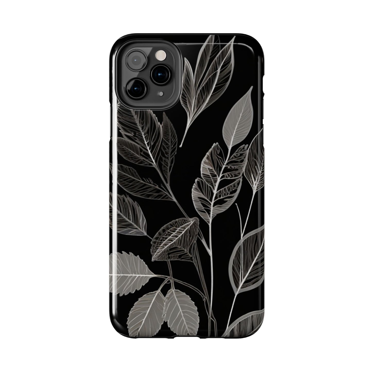 "Elegant Botanical Leaf Tough Phone Case - Modern Black & White Design.