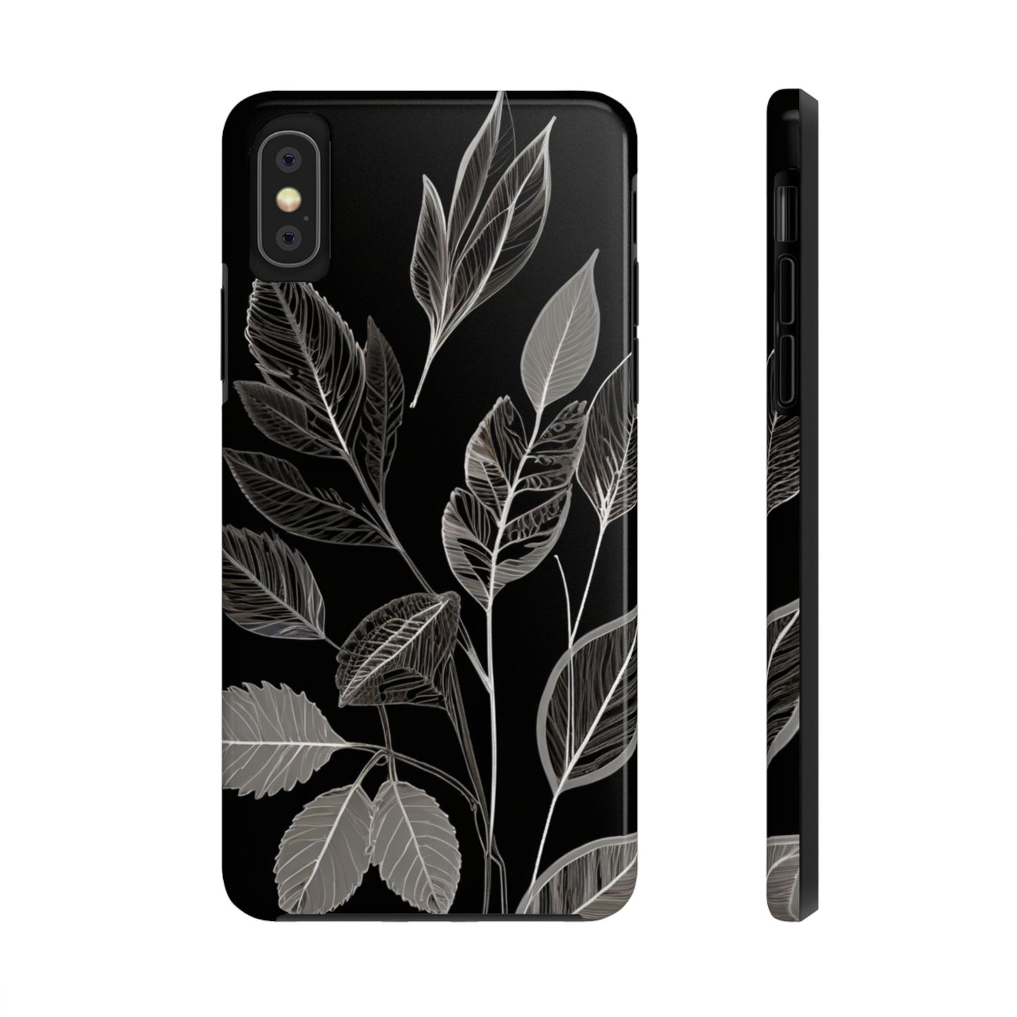 "Elegant Botanical Leaf Tough Phone Case - Modern Black & White Design.