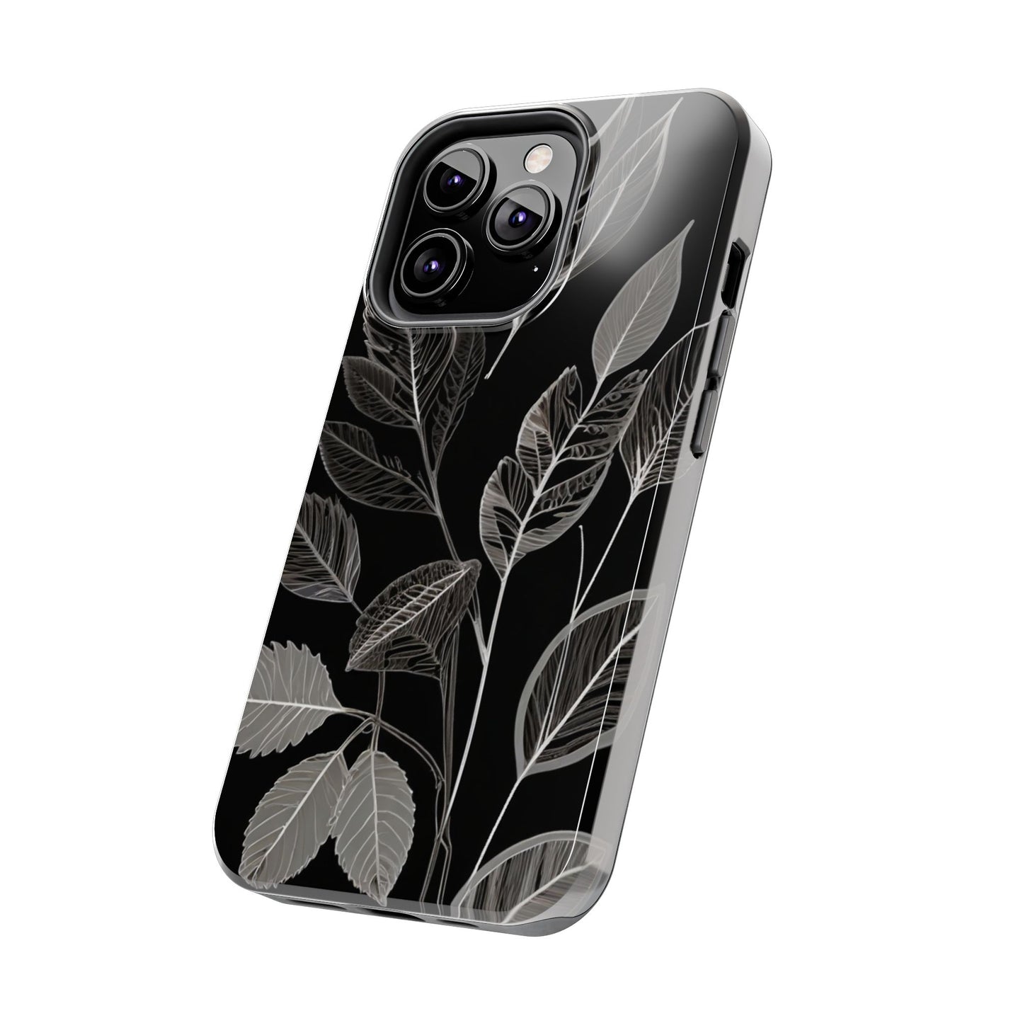 "Elegant Botanical Leaf Tough Phone Case - Modern Black & White Design.