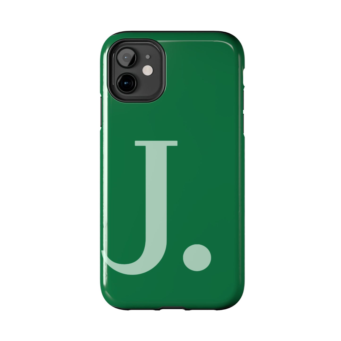 "Bold Minimalist Monogram: Custom Green Initial Tough Phone Case"