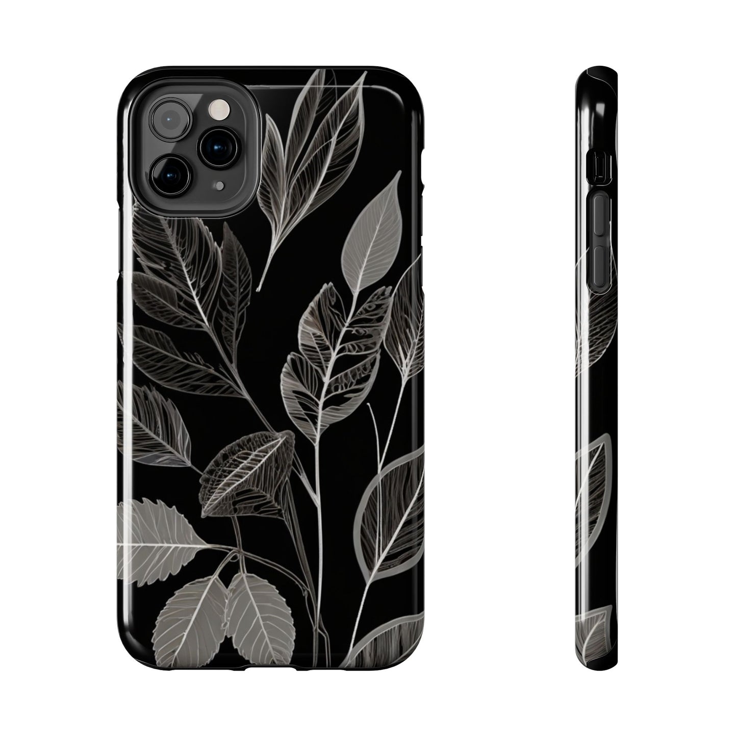 "Elegant Botanical Leaf Tough Phone Case - Modern Black & White Design.