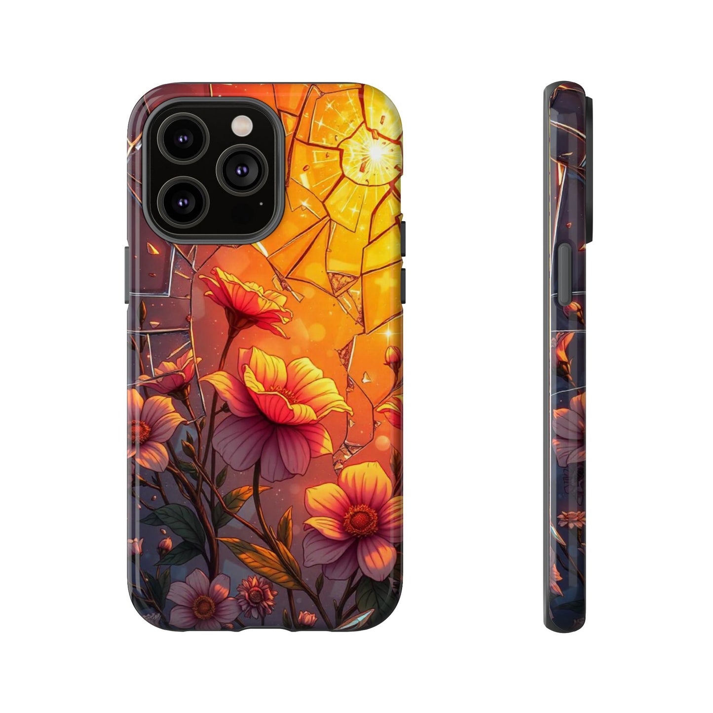 "Sunset Bloom: Shattered Glass & Floral Harmony Tough Case"