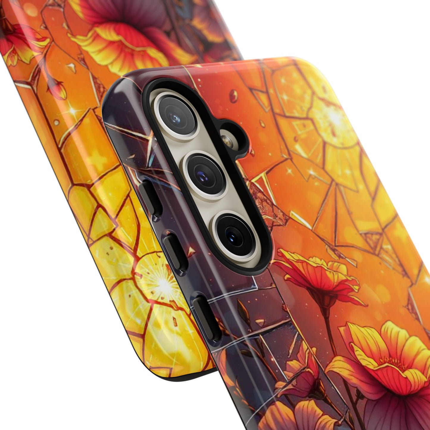 "Sunset Bloom: Shattered Glass & Floral Harmony Tough Case"