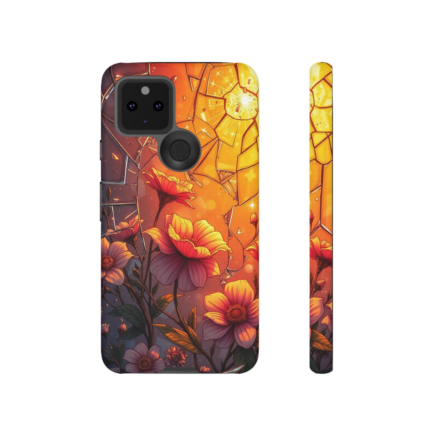 "Sunset Bloom: Shattered Glass & Floral Harmony Tough Case"