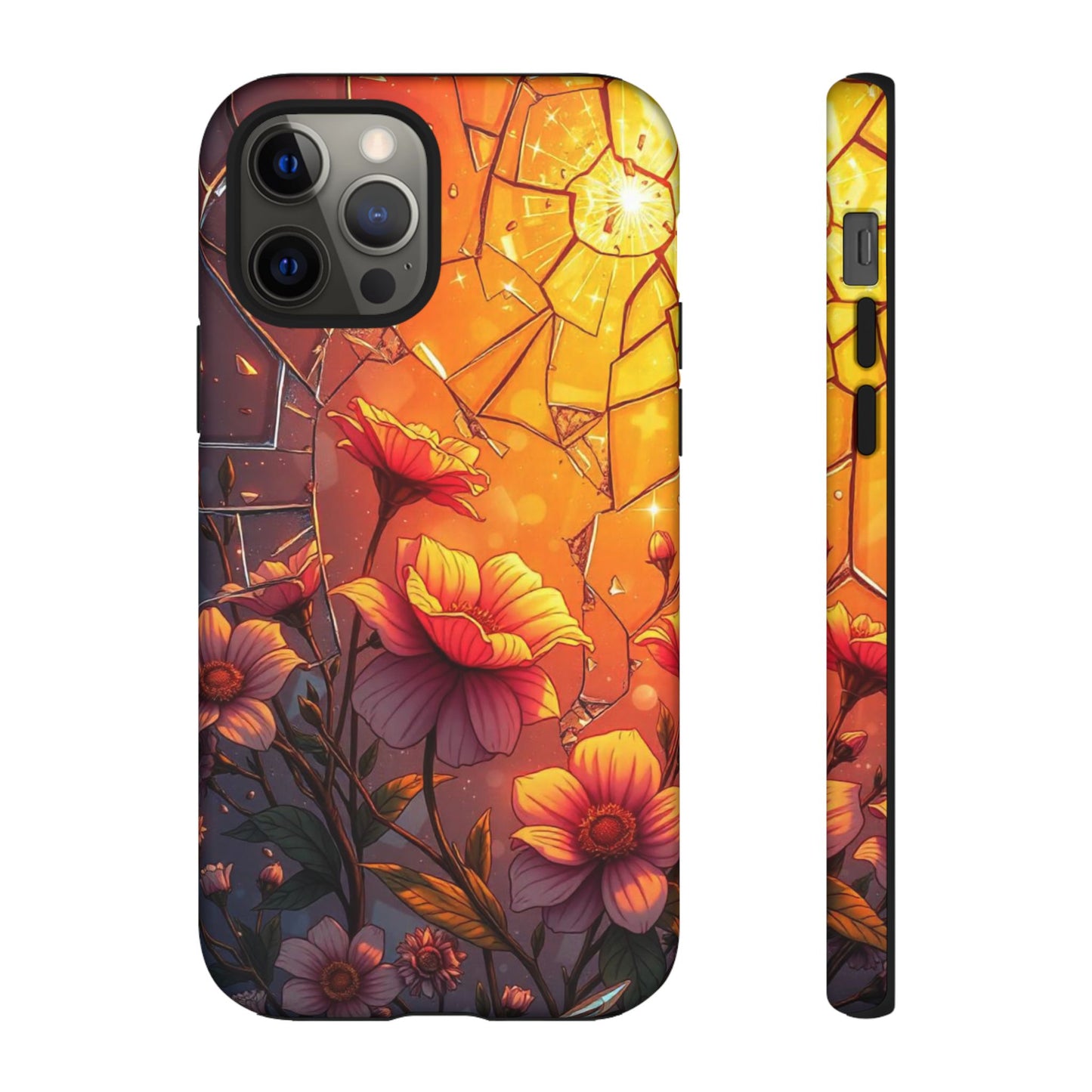 "Sunset Bloom: Shattered Glass & Floral Harmony Tough Case"