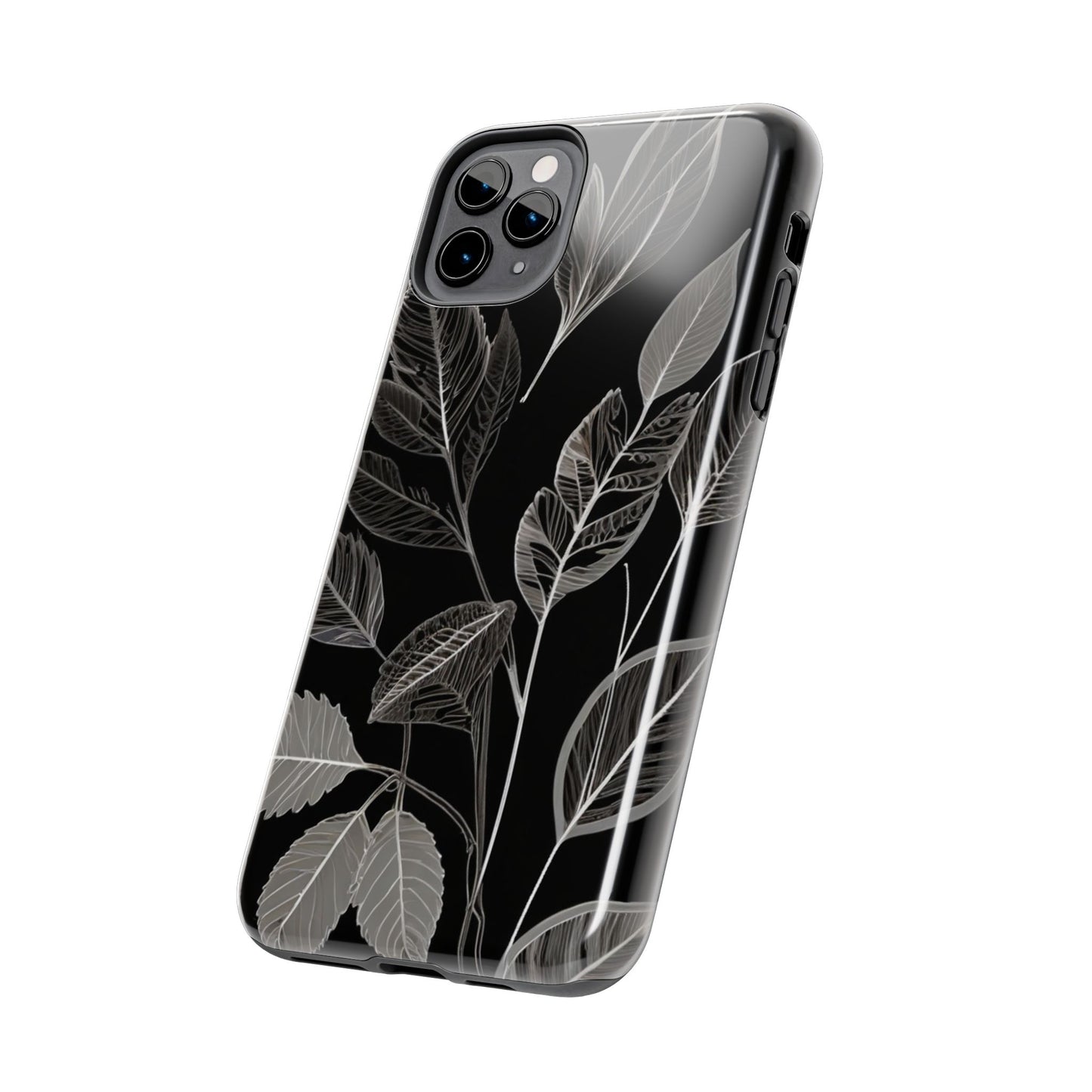 "Elegant Botanical Leaf Tough Phone Case - Modern Black & White Design.