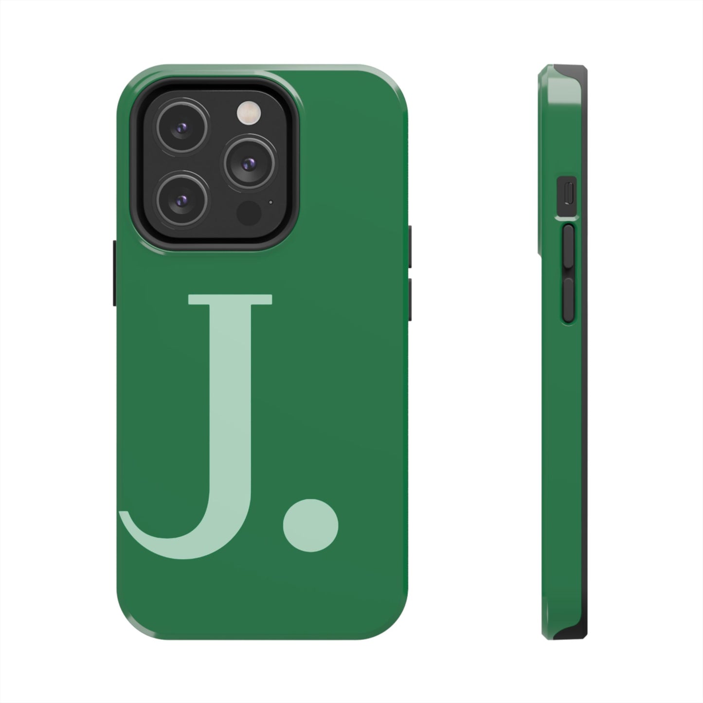 "Bold Minimalist Monogram: Custom Green Initial Tough Phone Case"