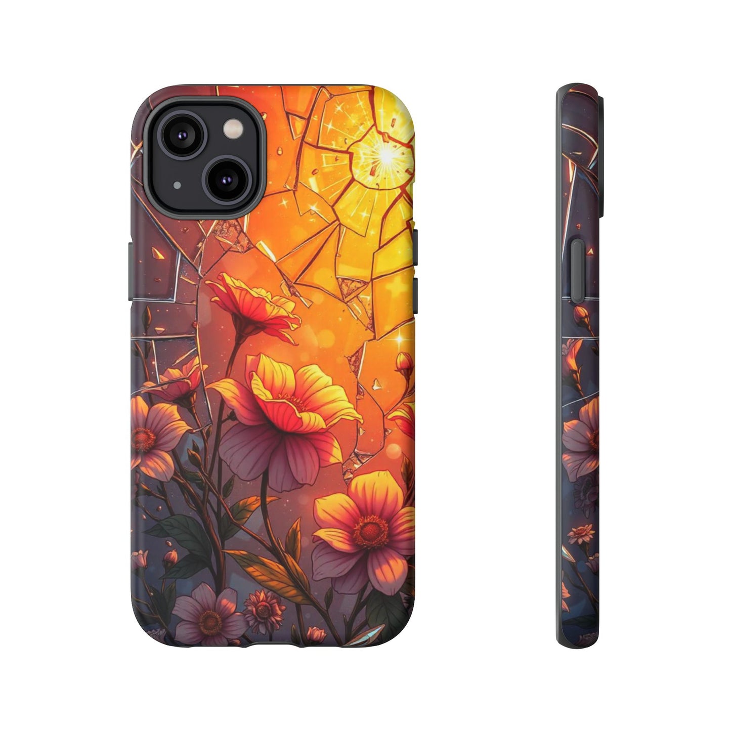 "Sunset Bloom: Shattered Glass & Floral Harmony Tough Case"