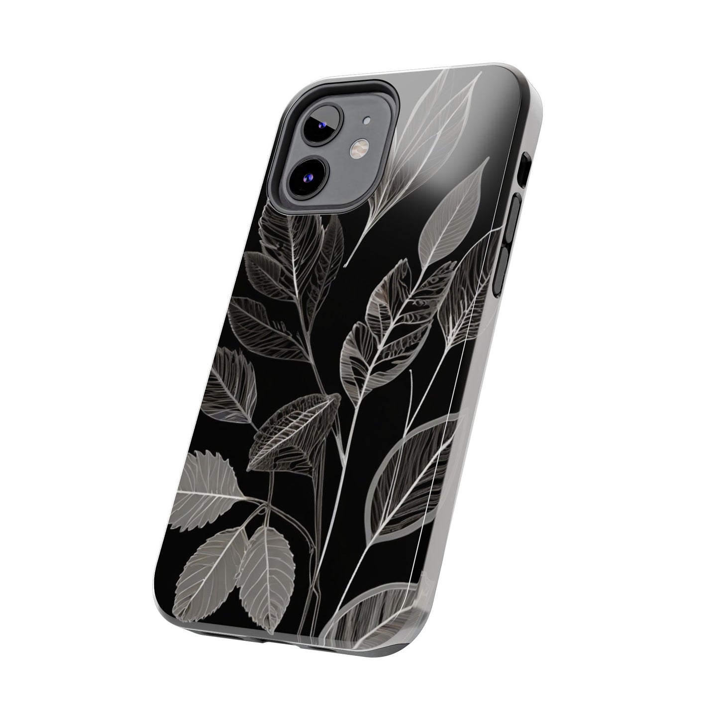 "Elegant Botanical Leaf Tough Phone Case - Modern Black & White Design.