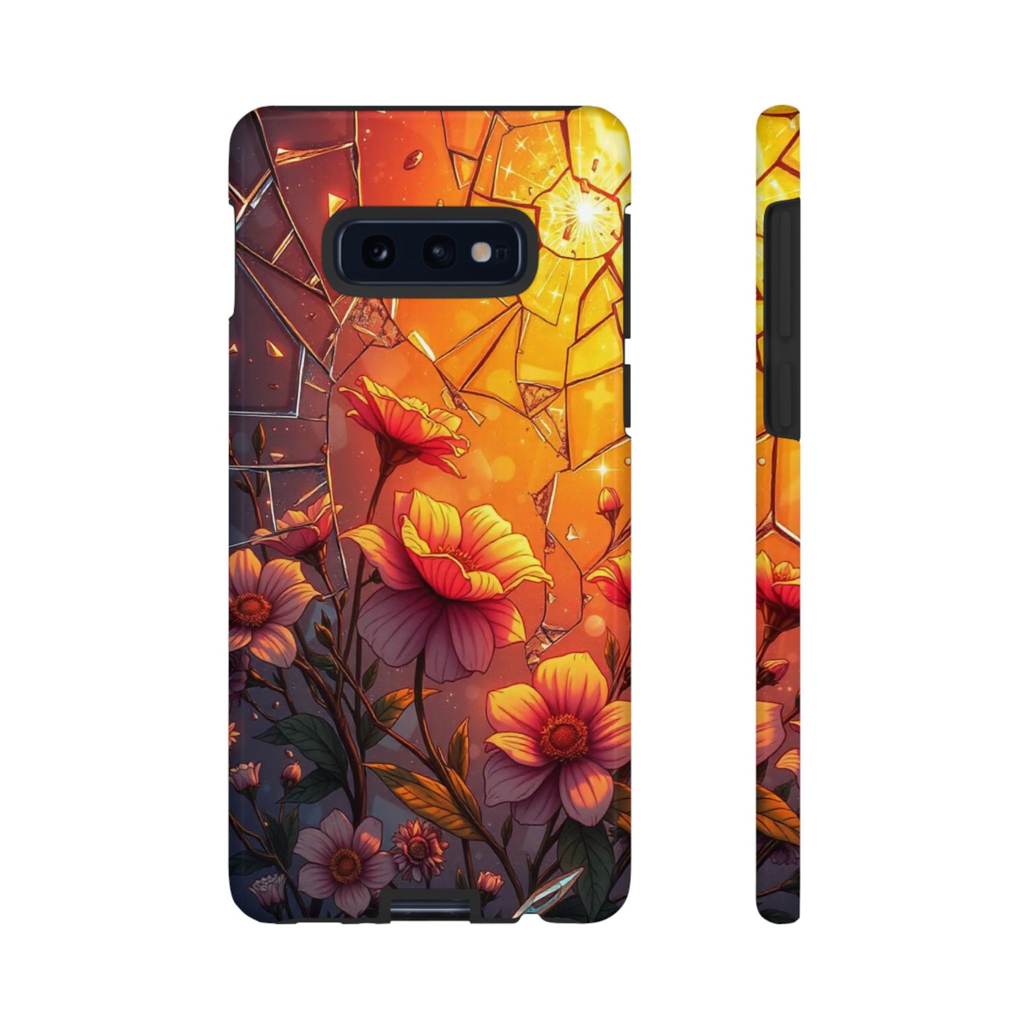 "Sunset Bloom: Shattered Glass & Floral Harmony Tough Case"