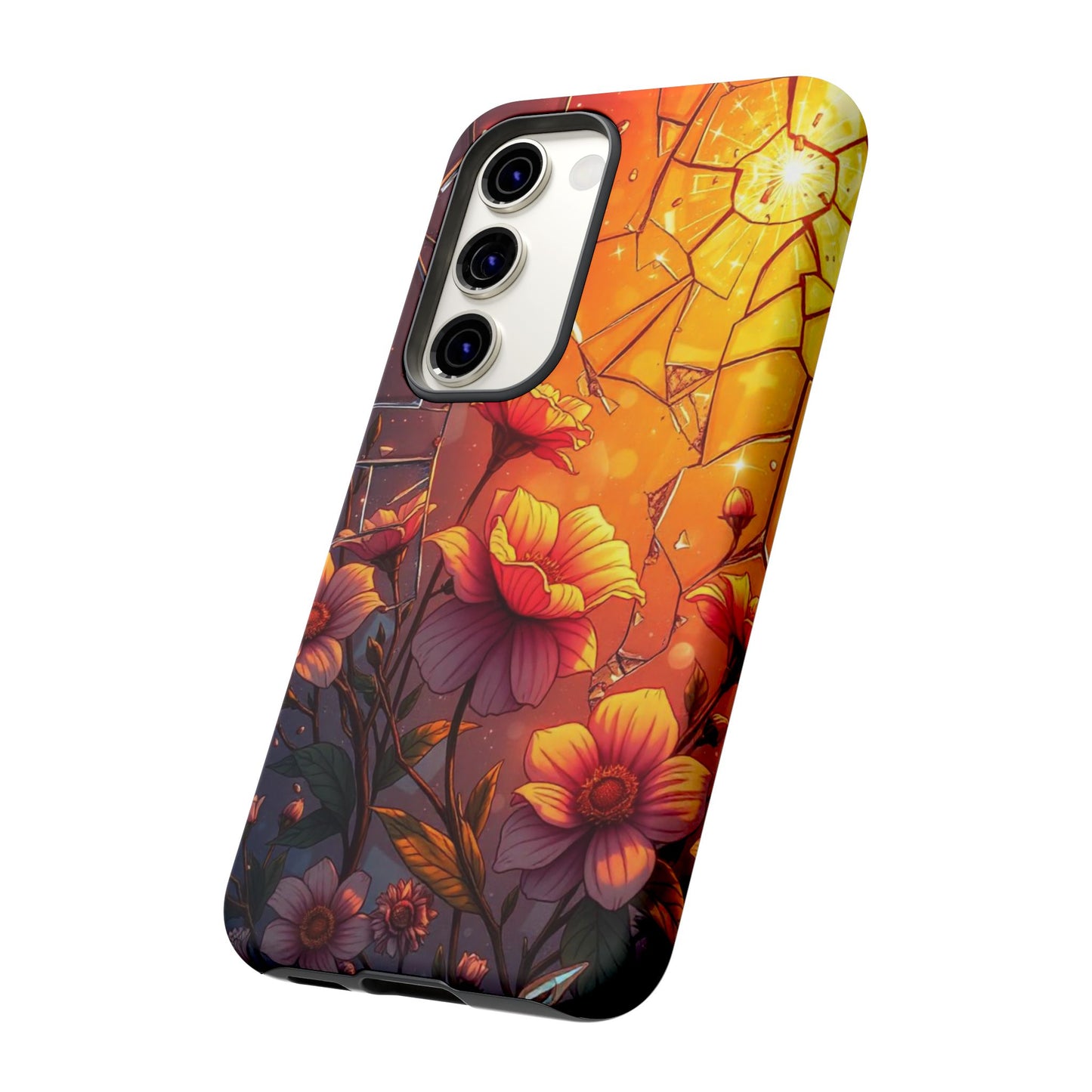 "Sunset Bloom: Shattered Glass & Floral Harmony Tough Case"