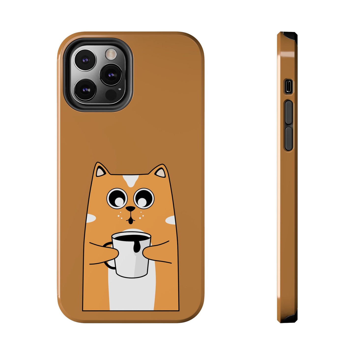 "Coffee Cat Tough Phone Case - Cute & Caffeinated Design"