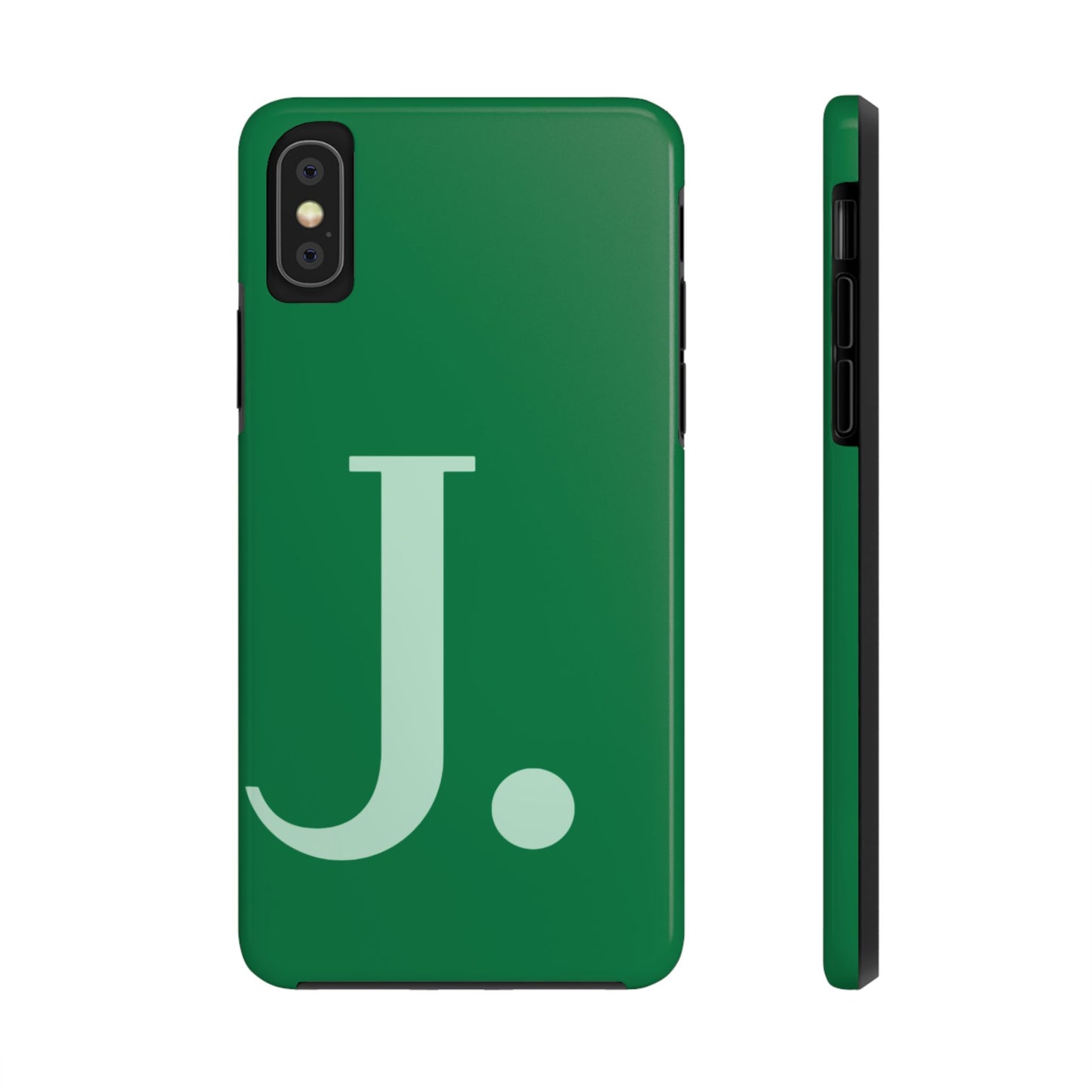 "Bold Minimalist Monogram: Custom Green Initial Tough Phone Case"