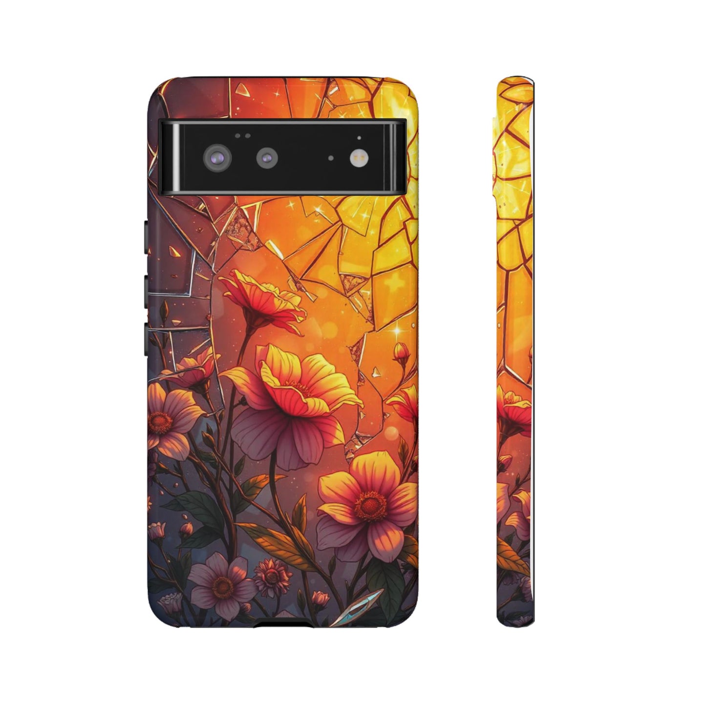 "Sunset Bloom: Shattered Glass & Floral Harmony Tough Case"