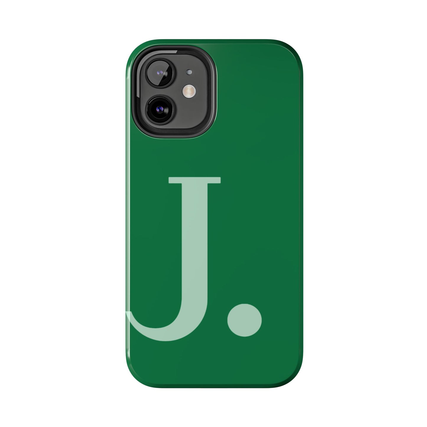 "Bold Minimalist Monogram: Custom Green Initial Tough Phone Case"