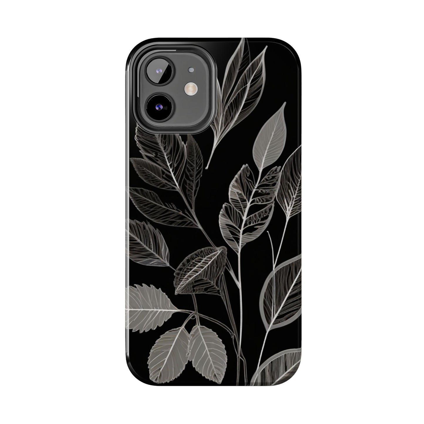 "Elegant Botanical Leaf Tough Phone Case - Modern Black & White Design.