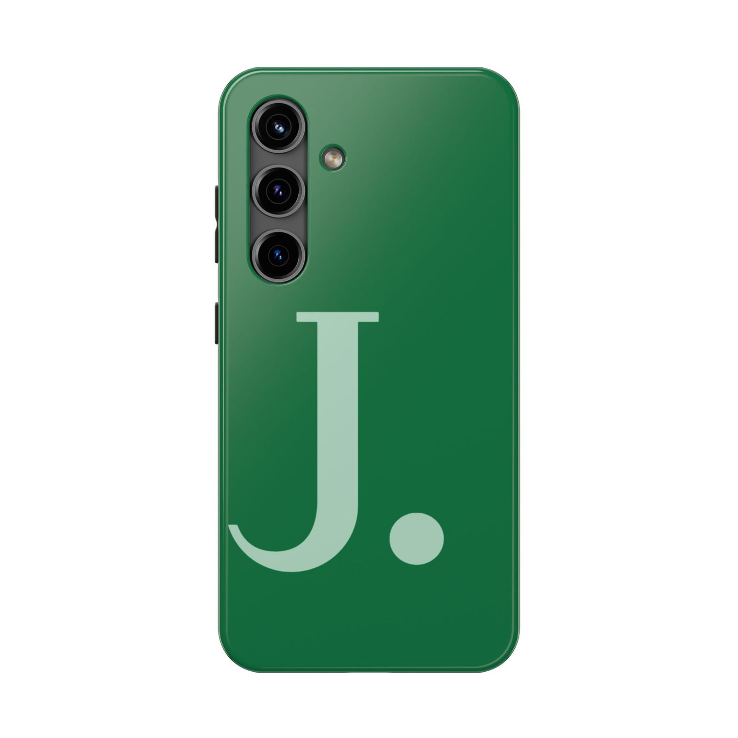 "Bold Minimalist Monogram: Custom Green Initial Tough Phone Case"