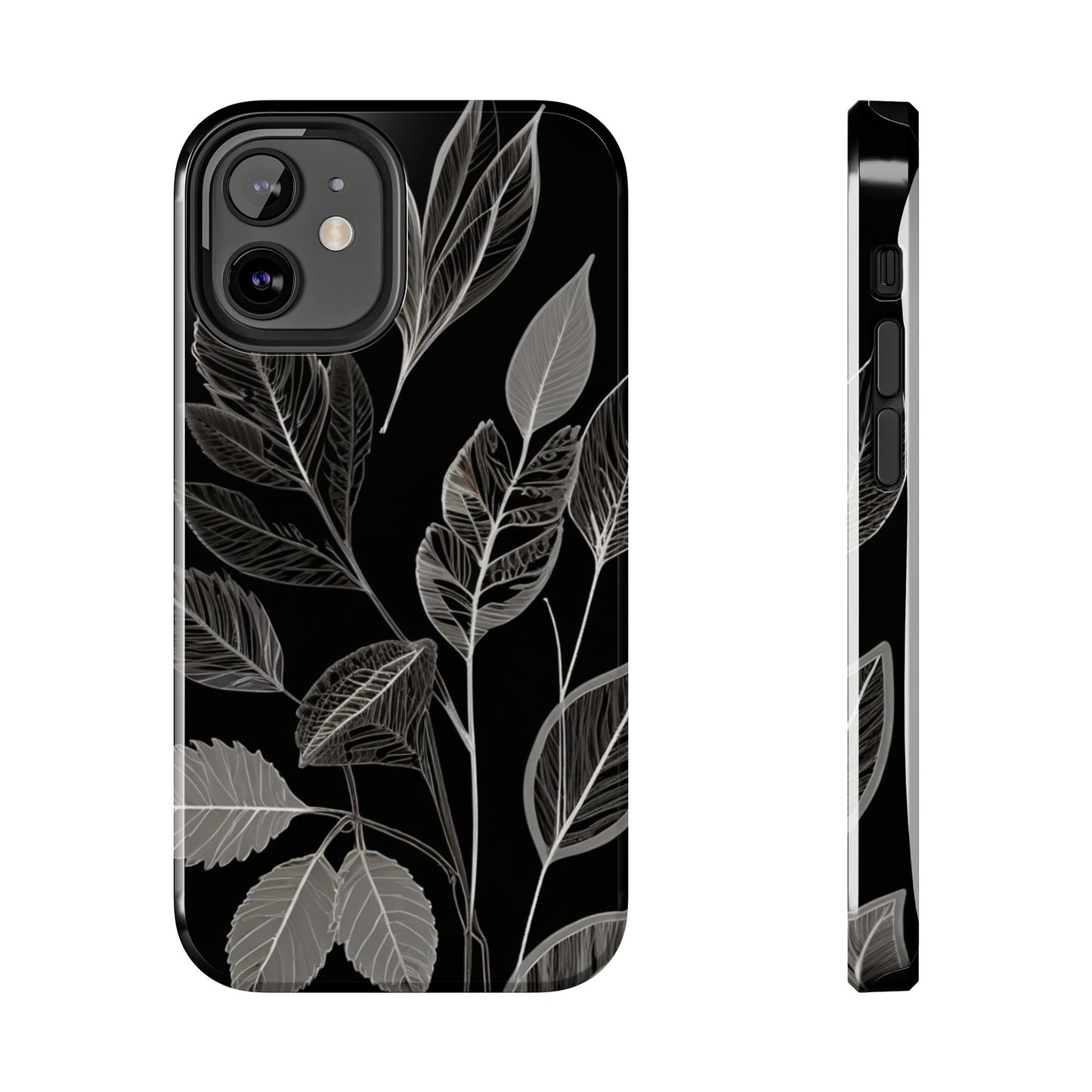 "Elegant Botanical Leaf Tough Phone Case - Modern Black & White Design.