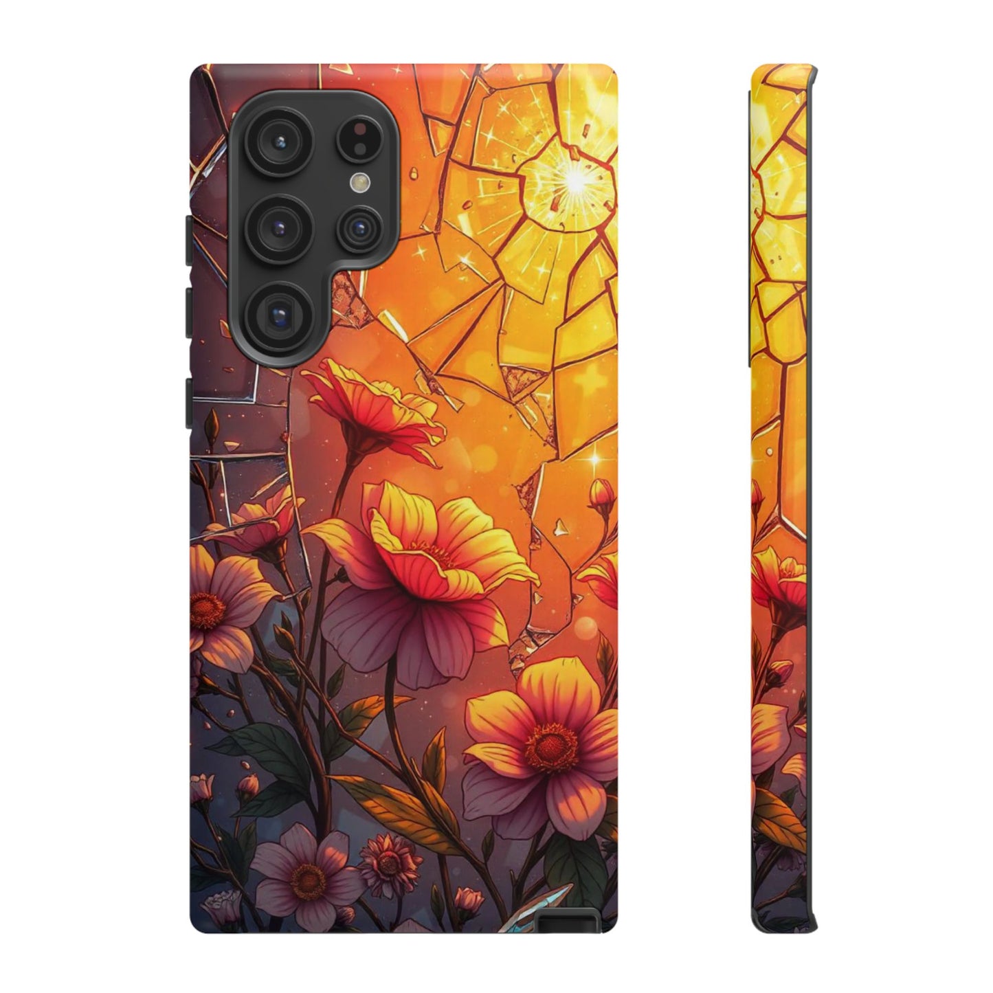 "Sunset Bloom: Shattered Glass & Floral Harmony Tough Case"