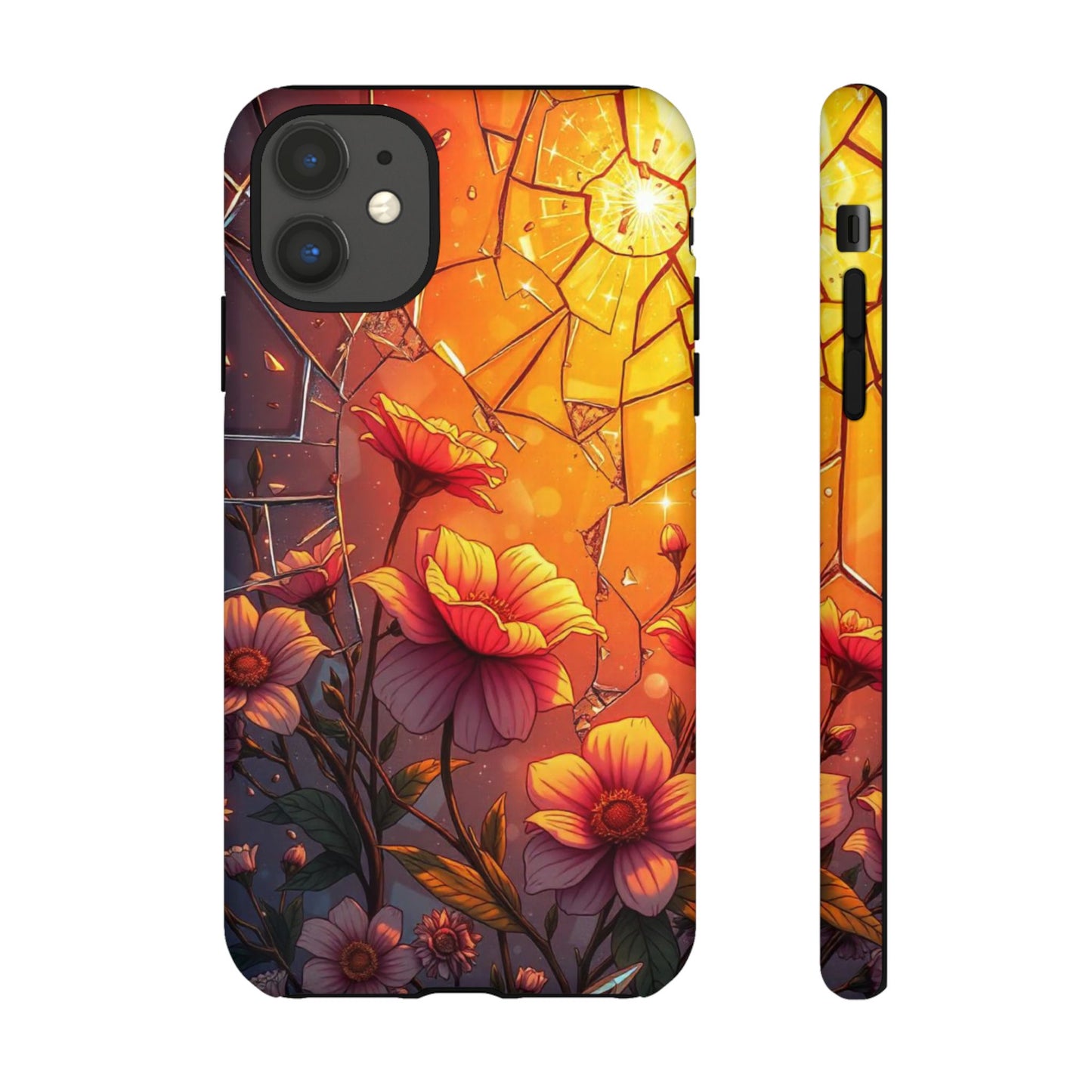 "Sunset Bloom: Shattered Glass & Floral Harmony Tough Case"