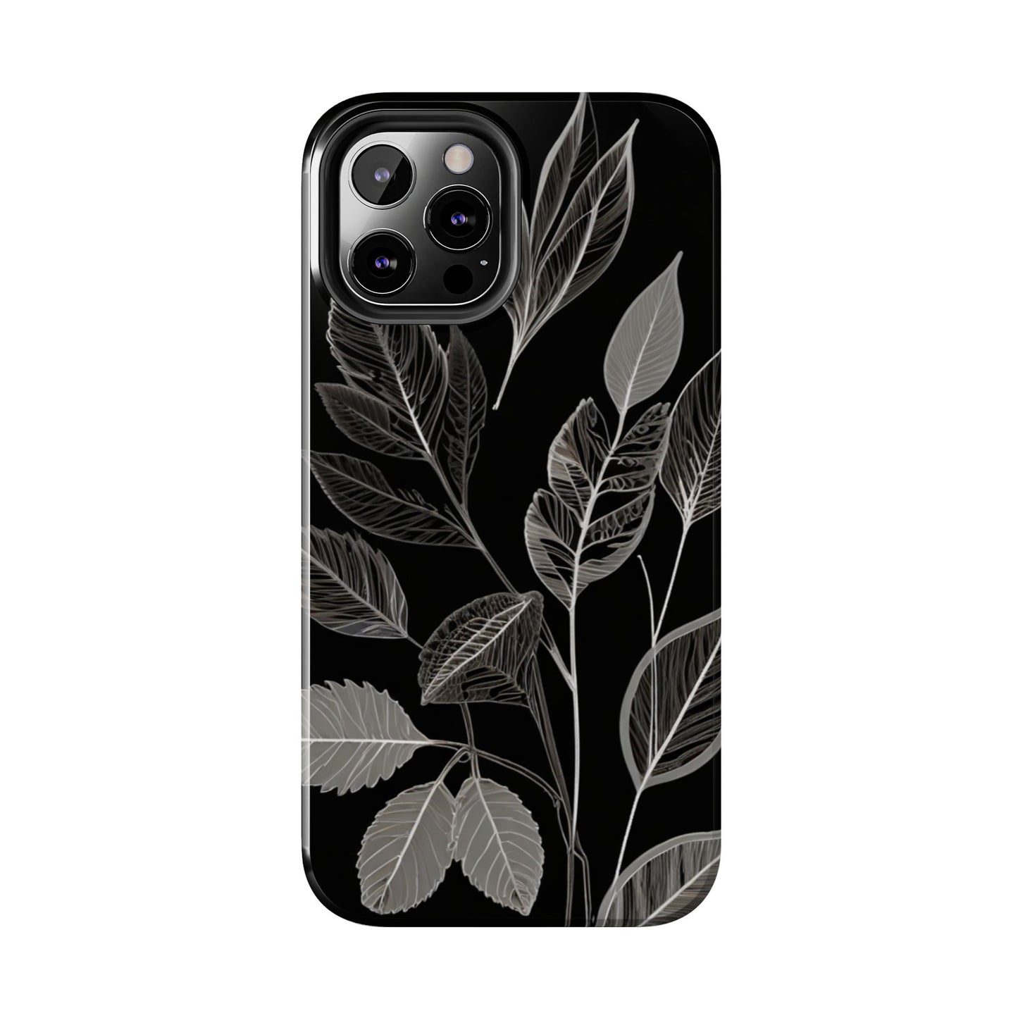 "Elegant Botanical Leaf Tough Phone Case - Modern Black & White Design.