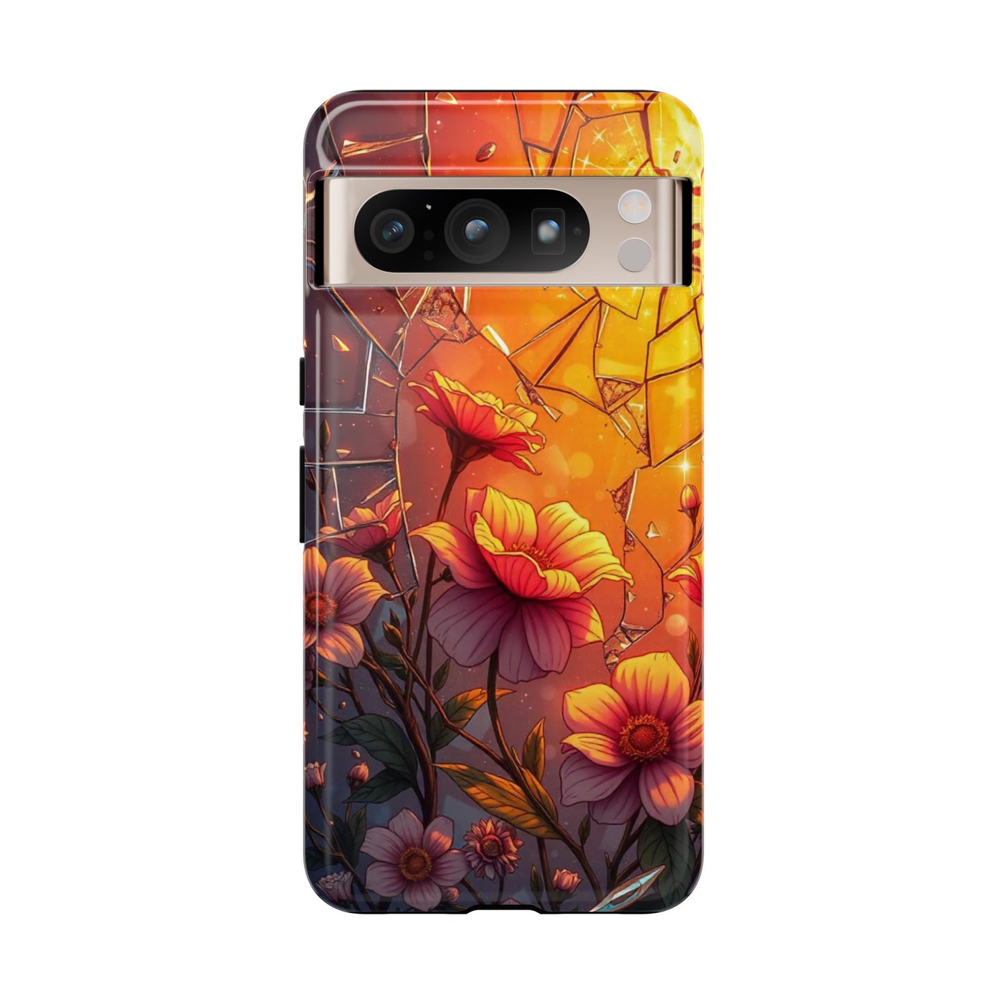 "Sunset Bloom: Shattered Glass & Floral Harmony Tough Case"