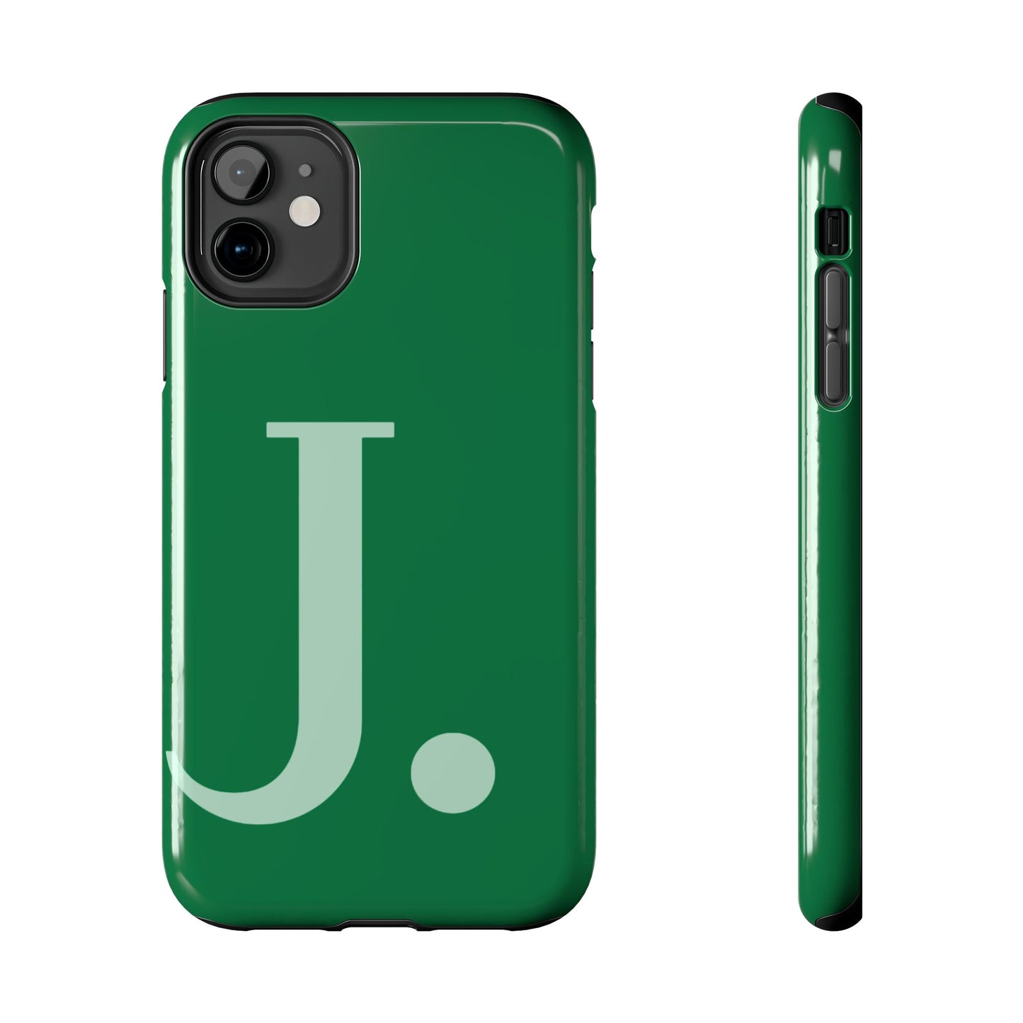 "Bold Minimalist Monogram: Custom Green Initial Tough Phone Case"