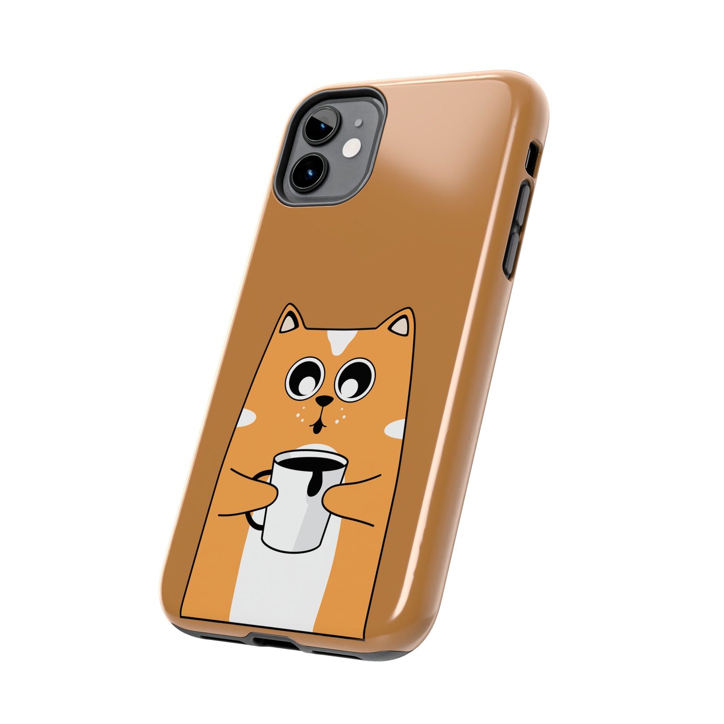 "Coffee Cat Tough Phone Case - Cute & Caffeinated Design"