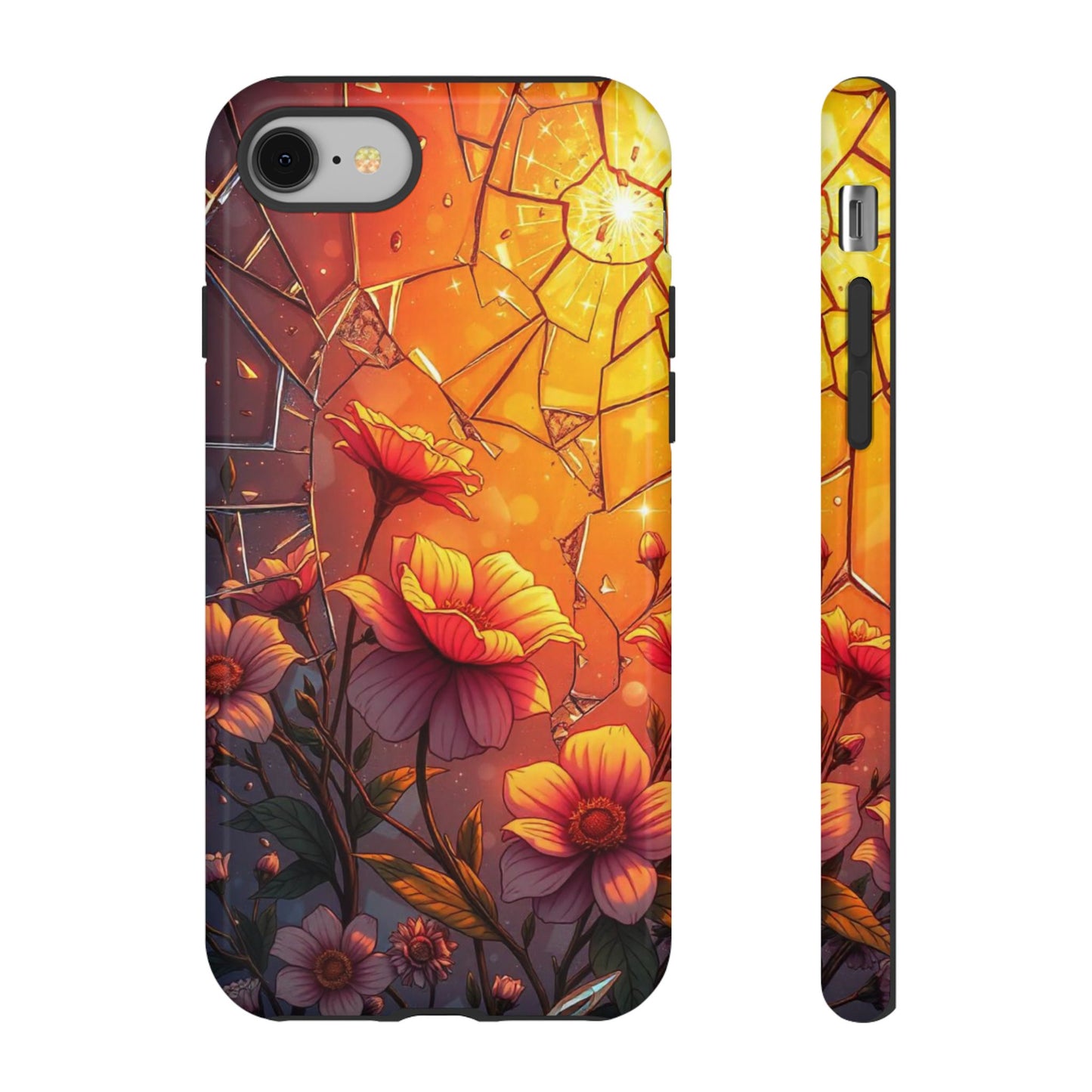 "Sunset Bloom: Shattered Glass & Floral Harmony Tough Case"