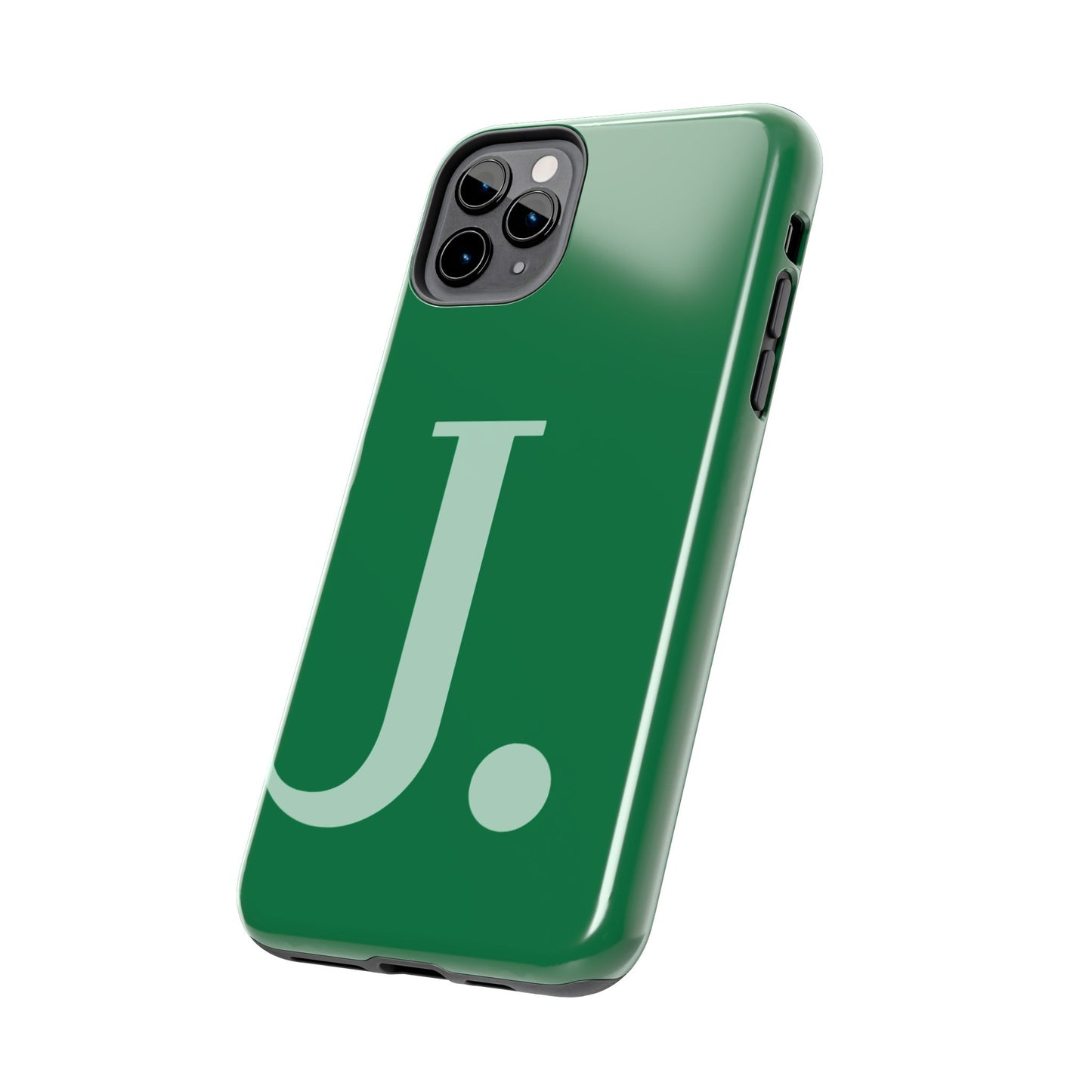 "Bold Minimalist Monogram: Custom Green Initial Tough Phone Case"