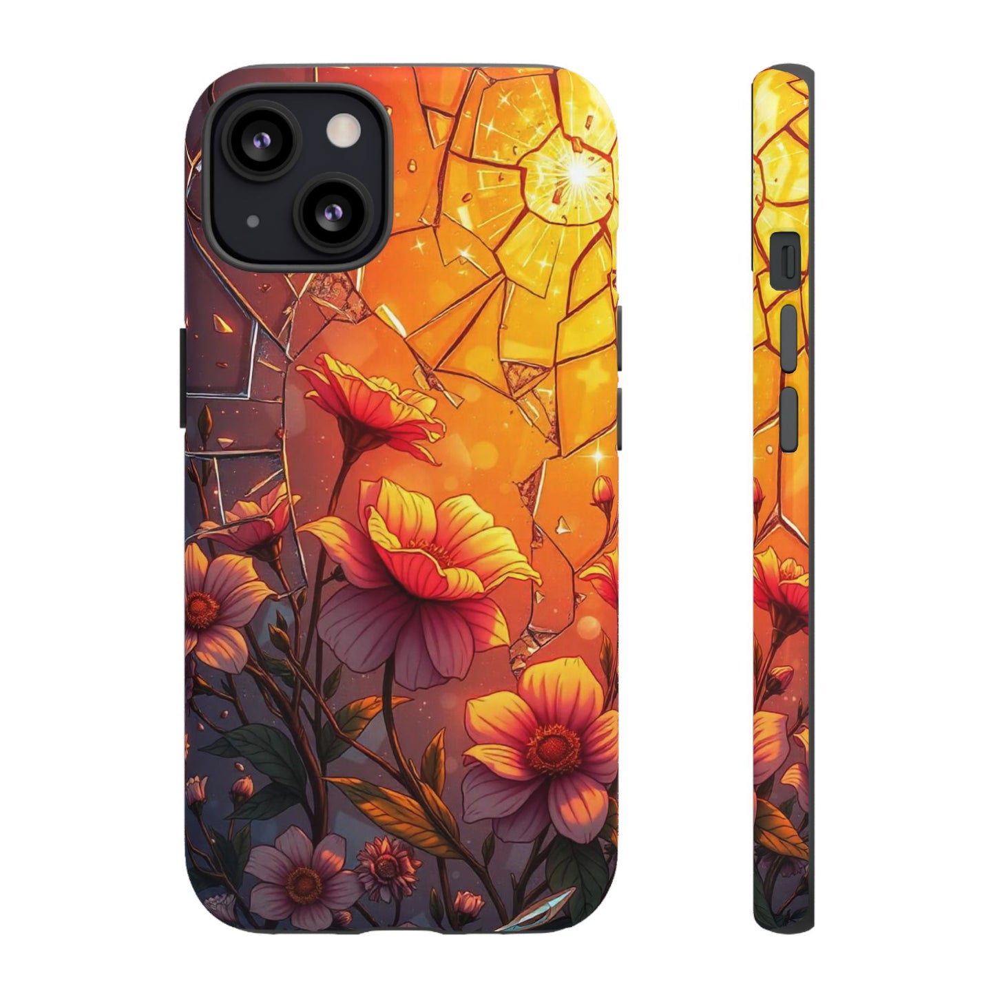 "Sunset Bloom: Shattered Glass & Floral Harmony Tough Case"