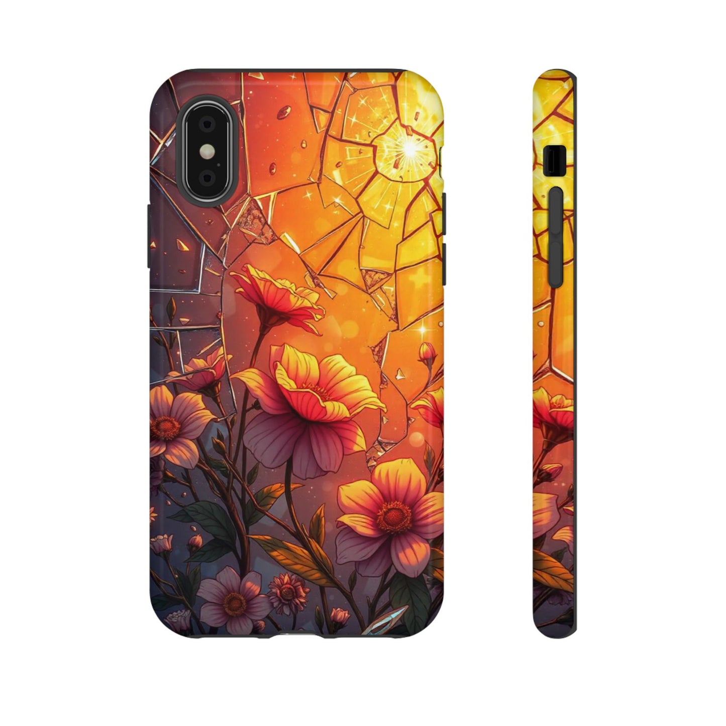 "Sunset Bloom: Shattered Glass & Floral Harmony Tough Case"