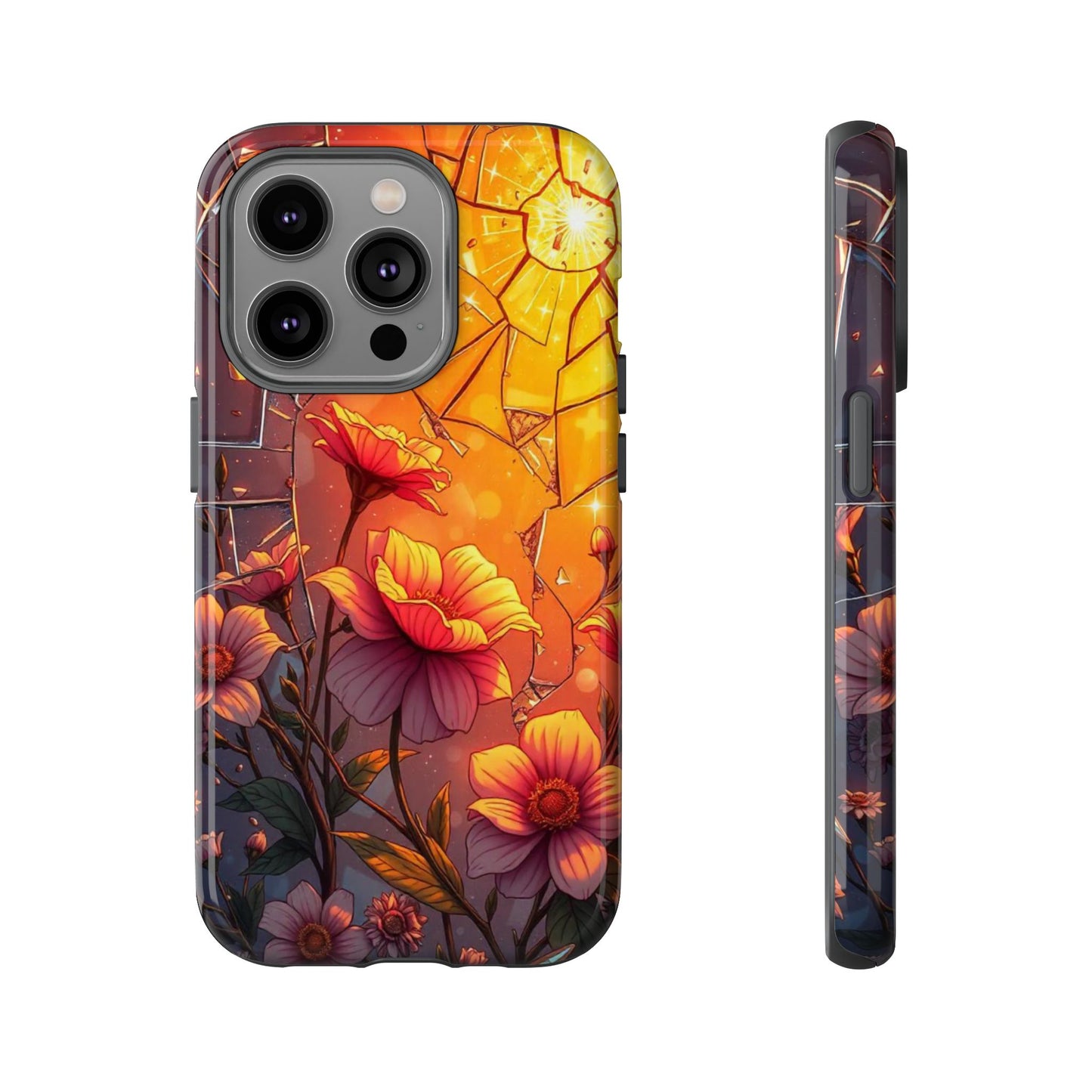 "Sunset Bloom: Shattered Glass & Floral Harmony Tough Case"