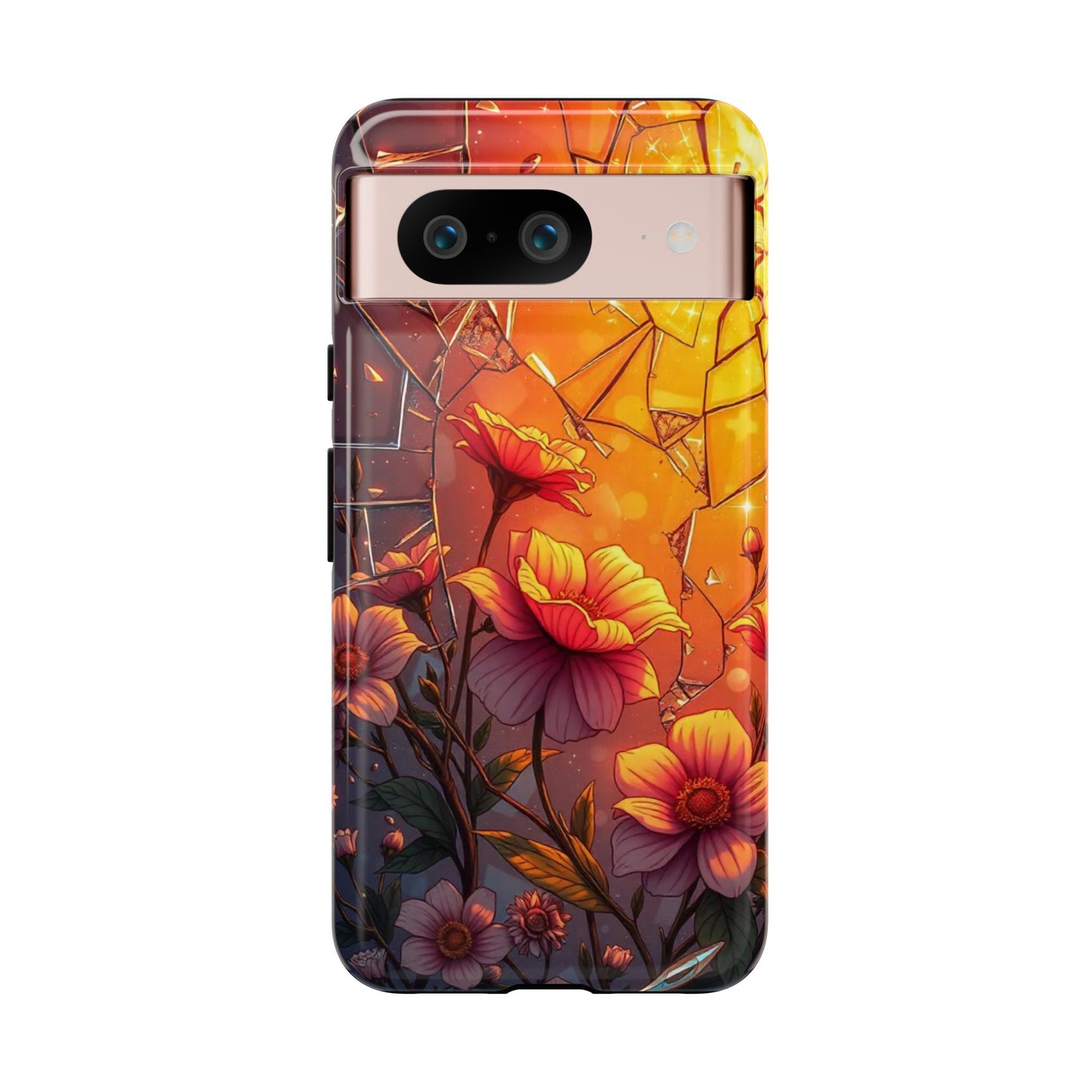 "Sunset Bloom: Shattered Glass & Floral Harmony Tough Case"