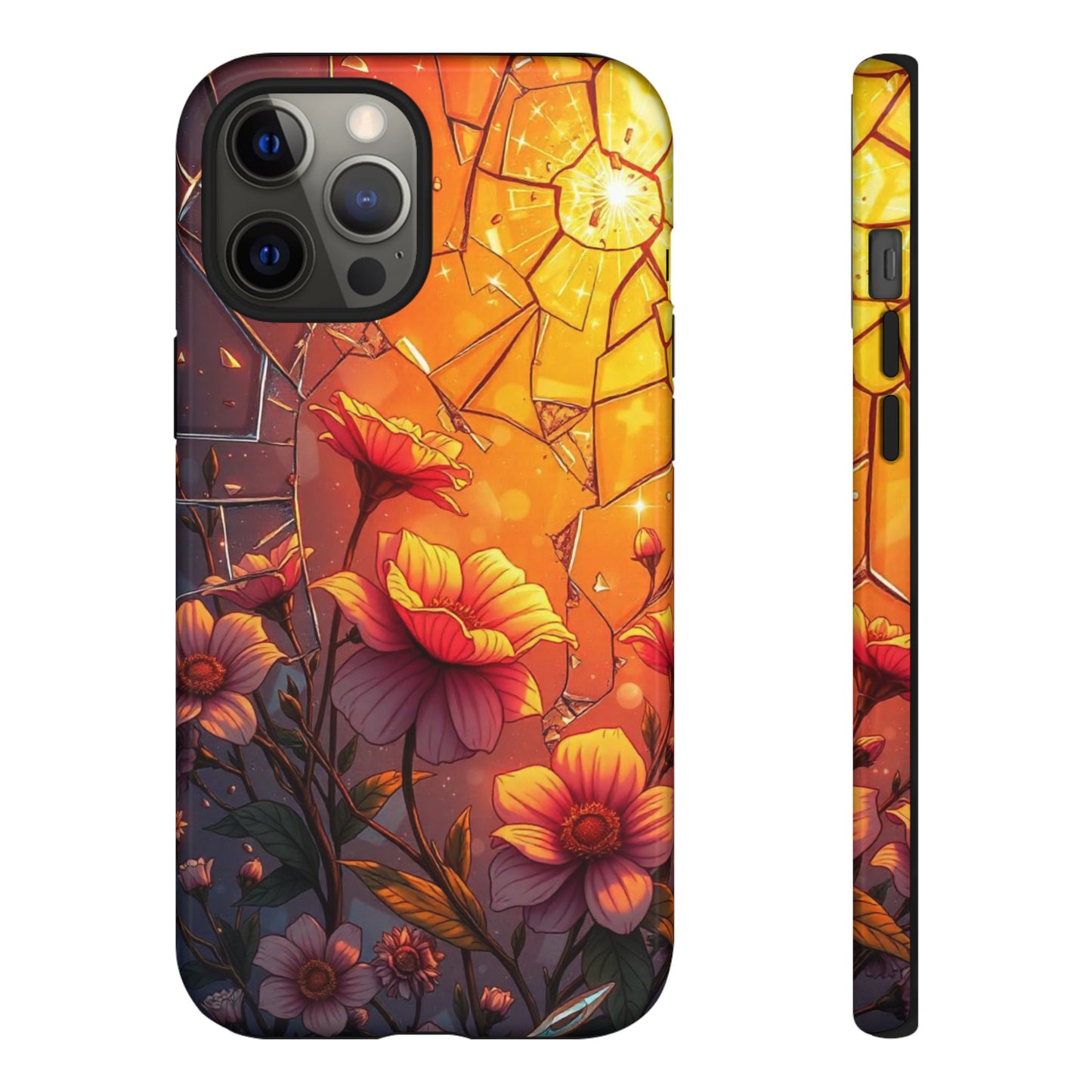 "Sunset Bloom: Shattered Glass & Floral Harmony Tough Case"