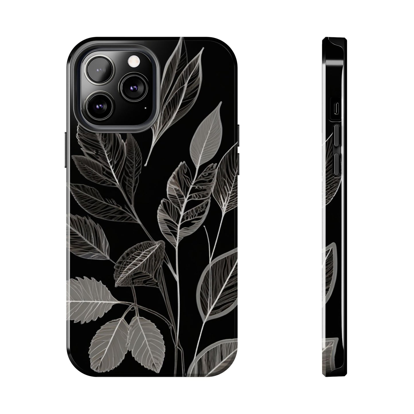 "Elegant Botanical Leaf Tough Phone Case - Modern Black & White Design.