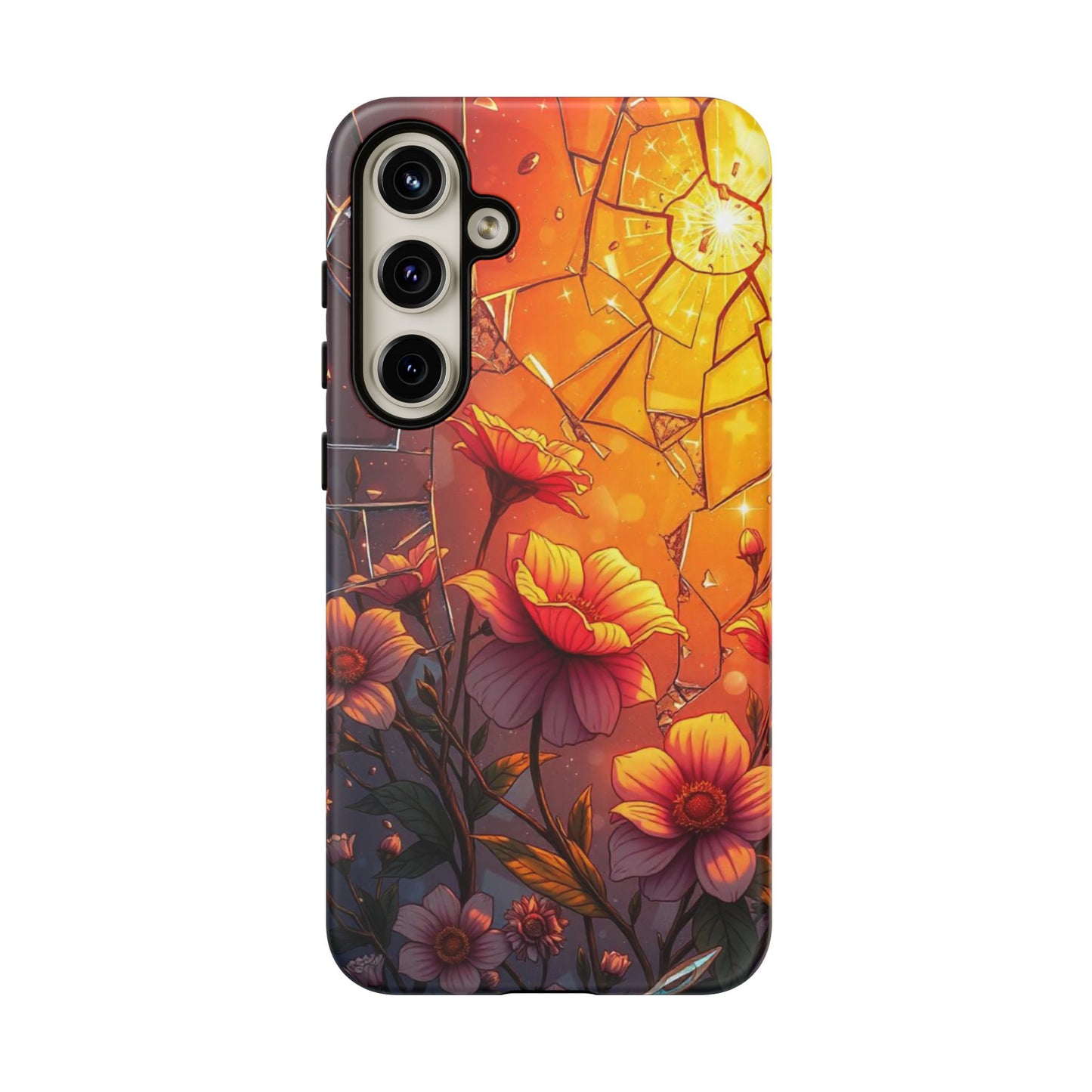 "Sunset Bloom: Shattered Glass & Floral Harmony Tough Case"