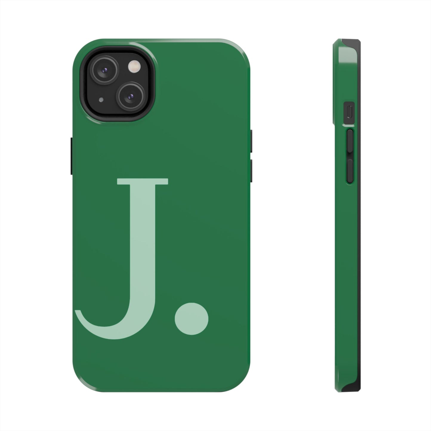 "Bold Minimalist Monogram: Custom Green Initial Tough Phone Case"