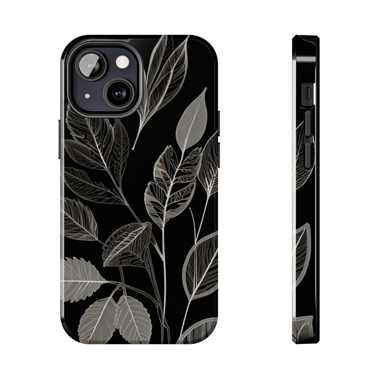 "Elegant Botanical Leaf Tough Phone Case - Modern Black & White Design.